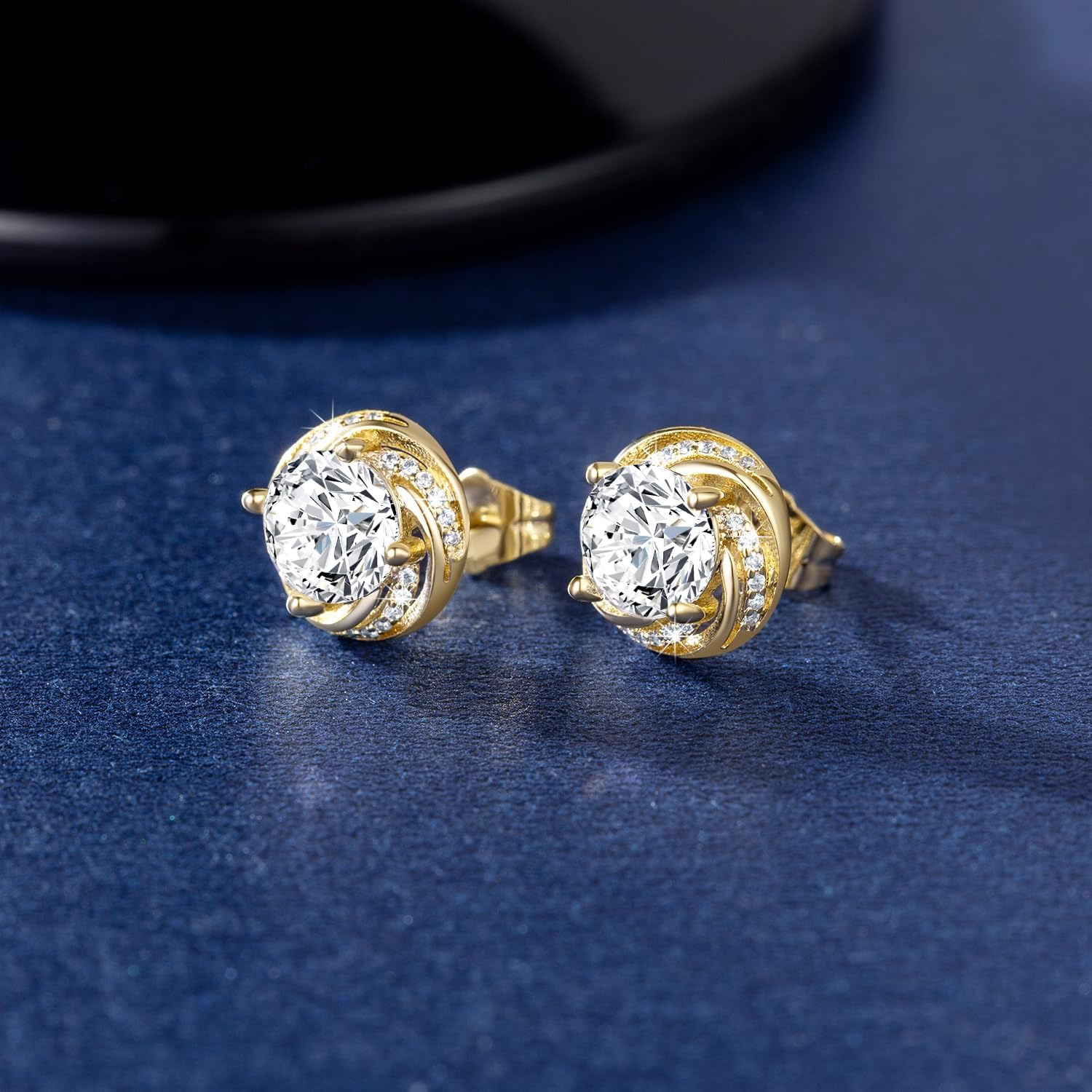 Cossa 14K Gold Stud Earrings for Women Hypoallergenic Cubic Zirconia Earring with Modern Rotated Textured Design Small Earring Studs - Image 6