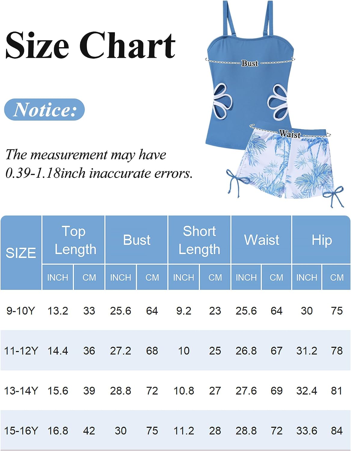 Tankini Swimsuit for Teens Girls Bathing Suits Size 9-16 Bikini Set Cut Out Two Piece Swimwear Swim Shorts