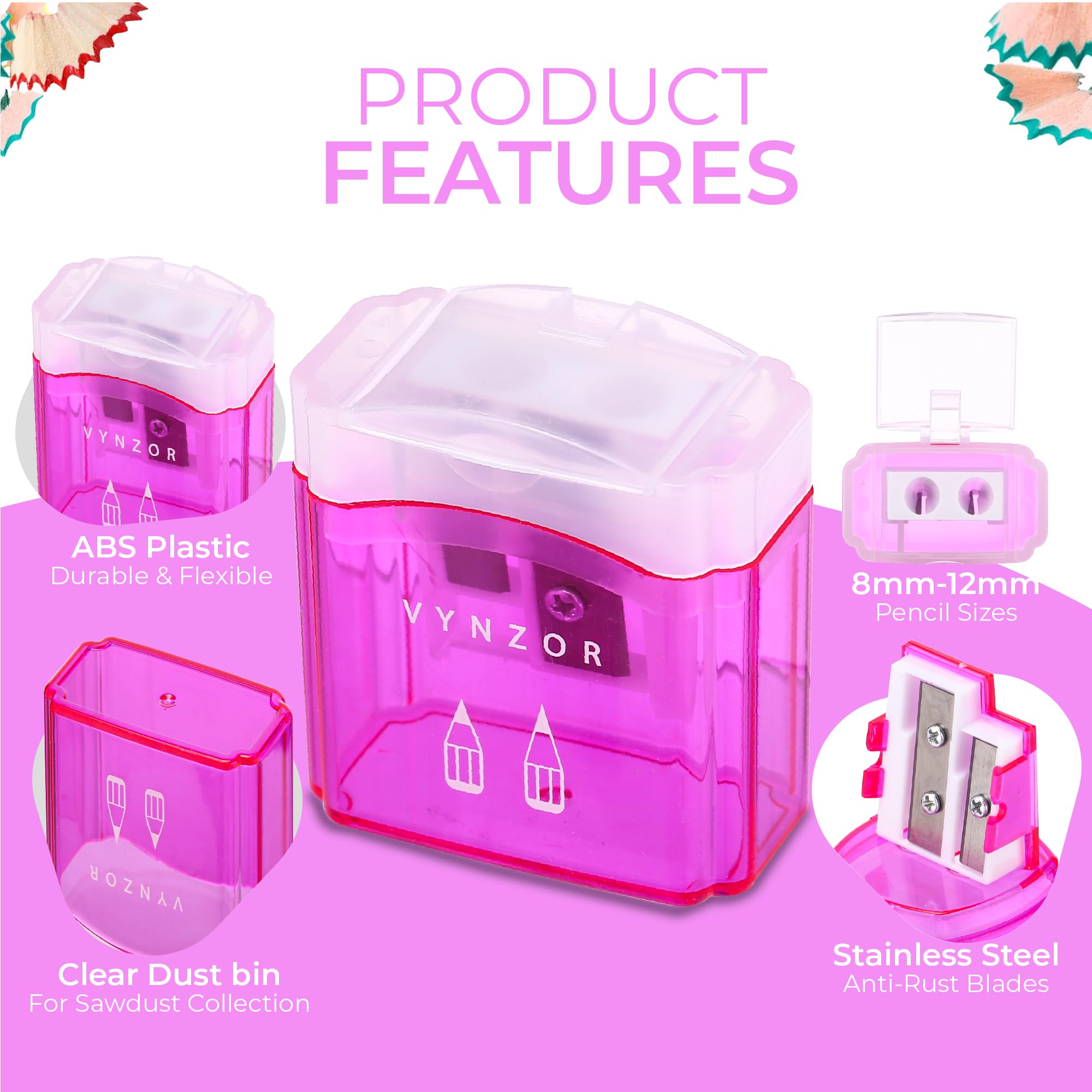 2 Pcs Pencil Sharpener with Container, Dual Holes (8mm, 8mm) Pencil sharpeners for Kids Adults,School, Home and Office - Image 3