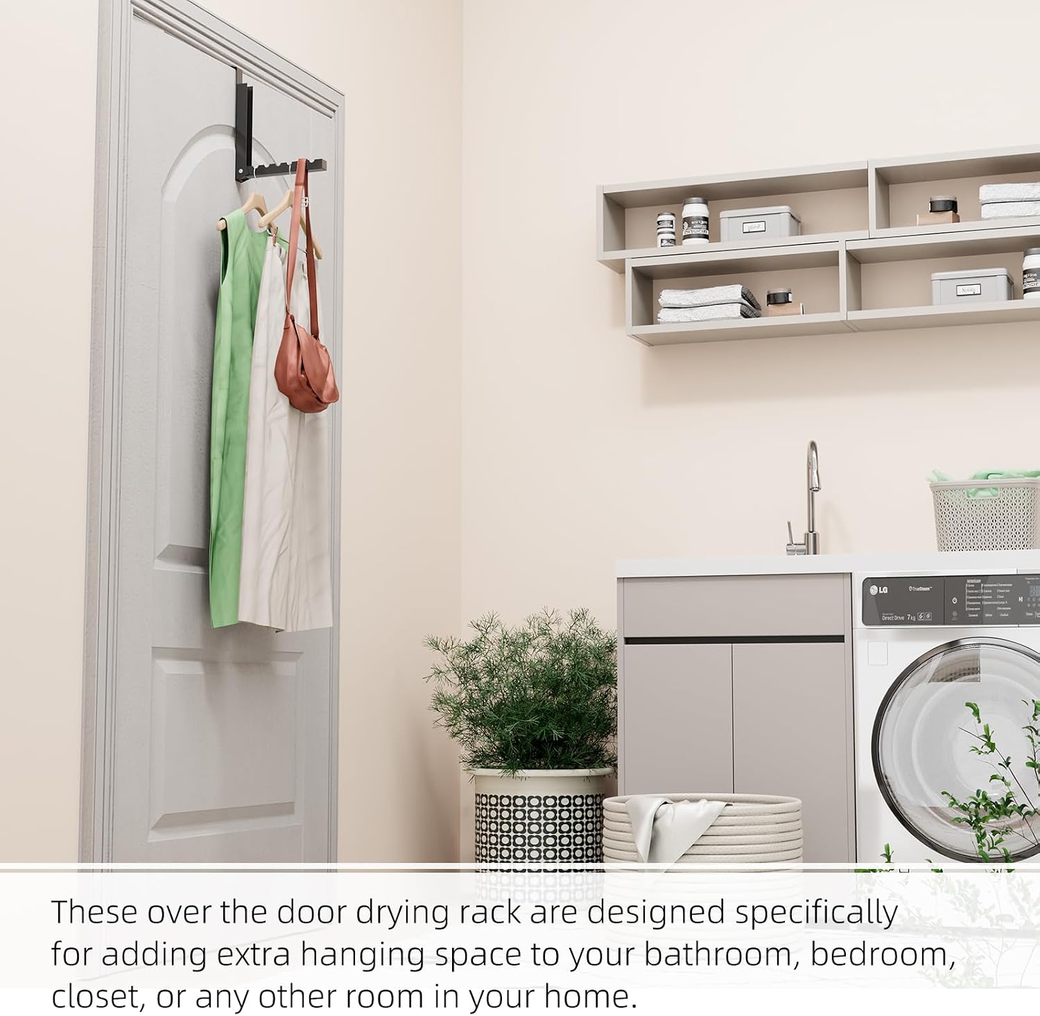 BAKON Over The Door Hanger Folding Clothes Drying Rack, Folding Hanging Coat Rack for Indoor Laundry Room Compact Small Space Foldable Portable Clothing Hanger Hook Collapsible- 2 Pack(Black) image 4