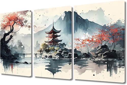 Wall Art for Living Room 3 Piece Japanese Landscape Wall Painting Japan Cherry T