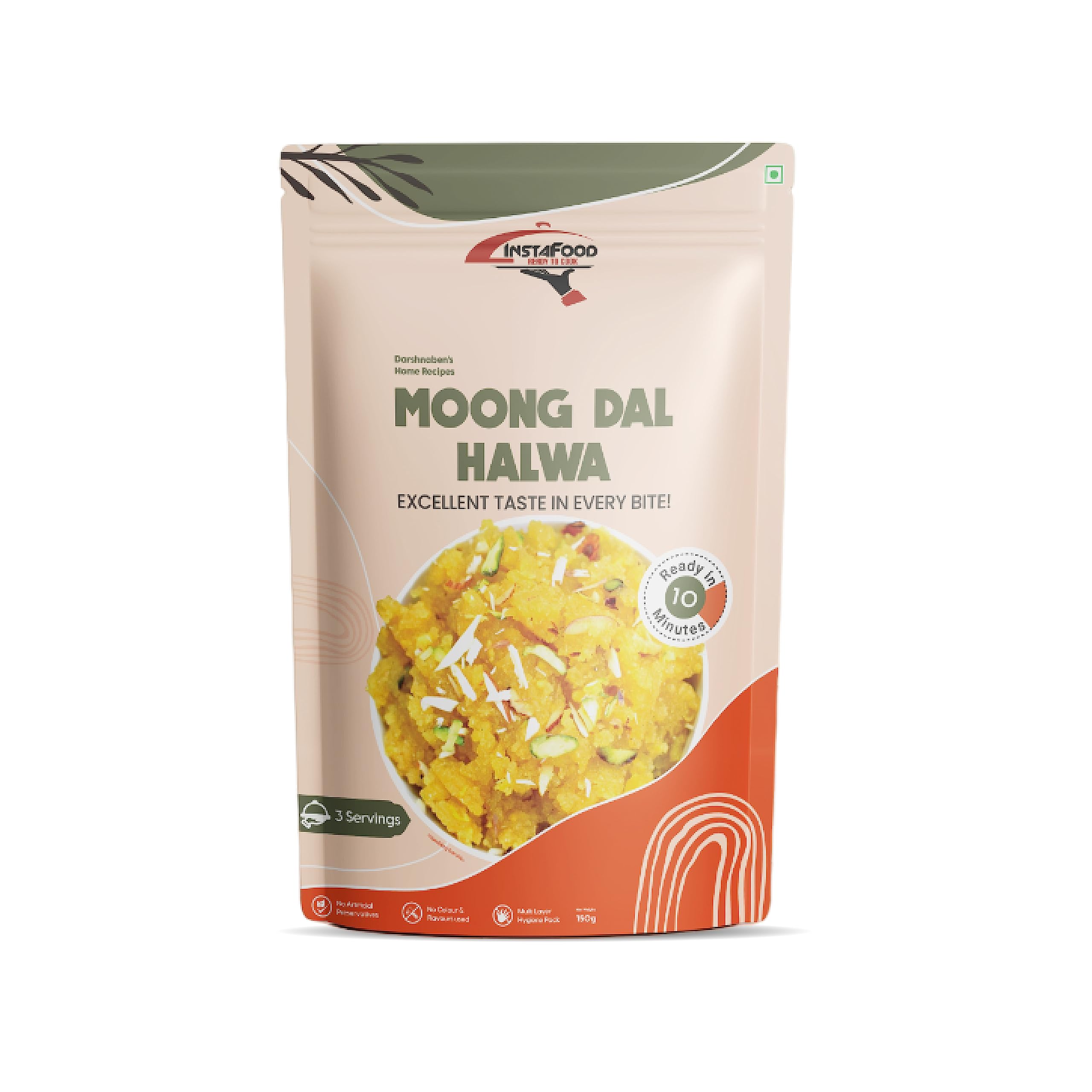 INSTAFOOD Moong Daal Halwa | Ready to Cook Indian Sweet | Ready to Eat Sweet | 3-4 Servings | Pack of 1 (150g)| Zip Lock Packaging | After Cooking Gets 450GM to Serve | Just Add Milk and Cook