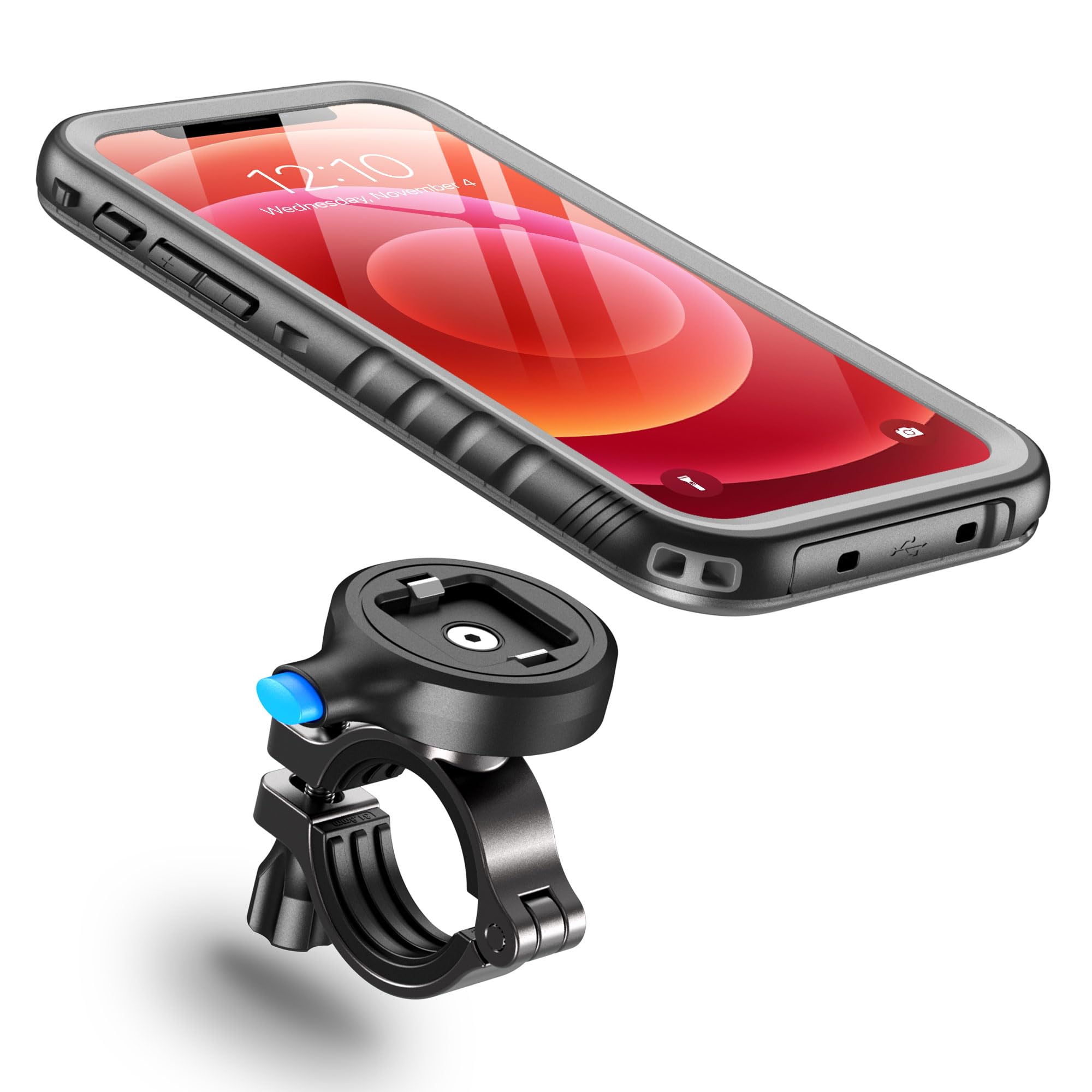 Cozycase Soporte Movil Bicicleta Moto para iPhone 15 Pro Max - Impermeable Antivibracion Suporte Telefono Manillar Mtb/Btt/Scooter/Patinete/Bici Electrica/Carretera/Motocicleta Metal Bike Phone Holder — view 13