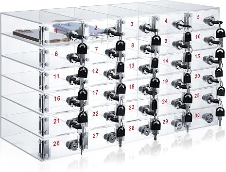 Layhit Cell Phone Locker Box for Classroom Clear Acrylic Cell Phone Storage Cabinet Bin with Door Lock for Classroom School Student Office Factory Employee 30 Slots