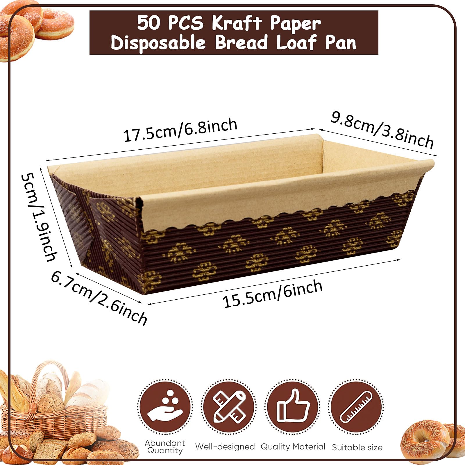 Einweg-Papier-Kastenformen, Einweg-Papier-Backform, Mini-Liner, Weihnachtsboxen, backbar, Kraftpapier für Brot, Kuchen, mikrowellen-, gefriergeeignet, 50 Stück