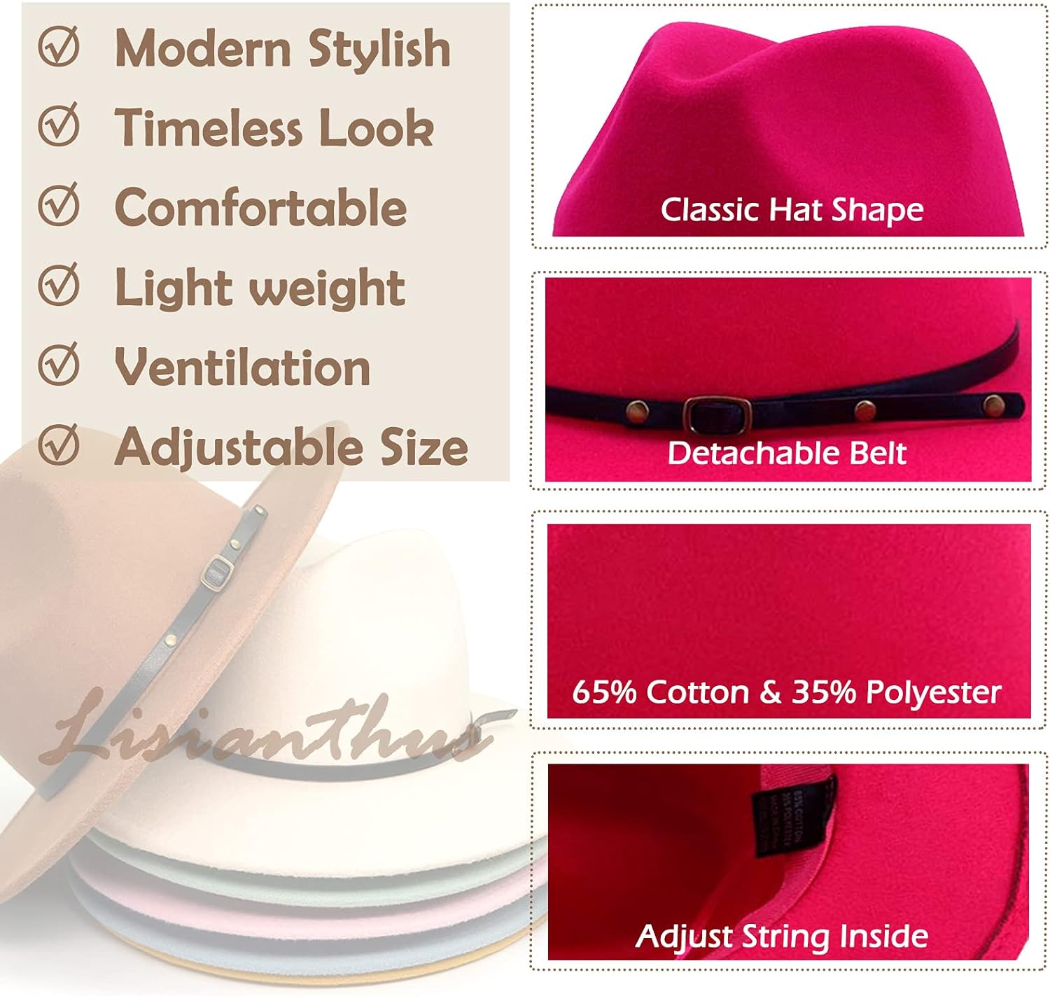 Lisianthus Women Belt Buckle Fedora Hat - Image 2