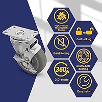 Vista 27 de SY America 3.5" 4 Pack Plate Caster, Thermoplastic Light Heavy Duty Rubber Gray Swivel Caster, Top Plate Casters, 1200 lbs Total Capacity