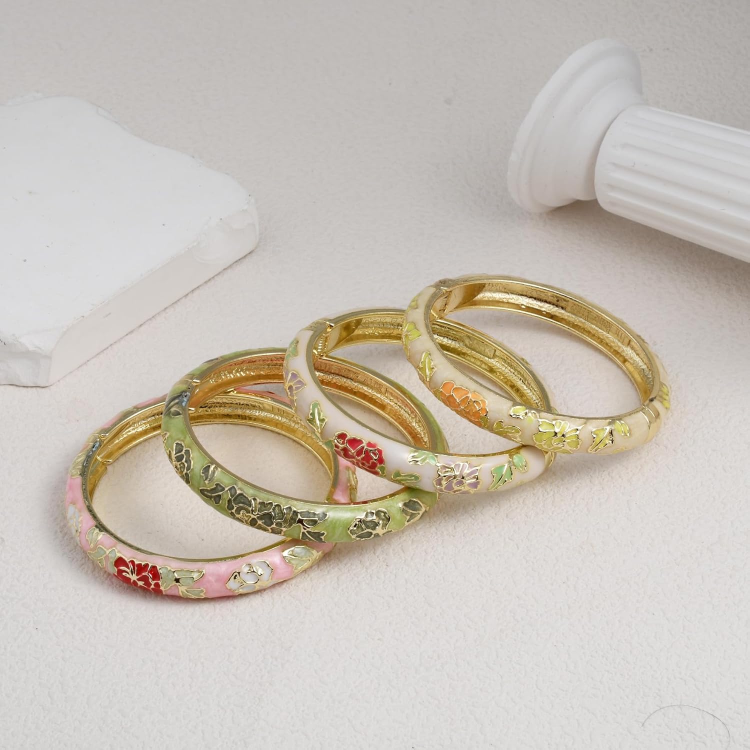 Vintage Flower Cuff Bangles Gold Plated Cloisonne Chinoiserie Peony Floral Elegant Bracelet Gifts For Women - Image 7