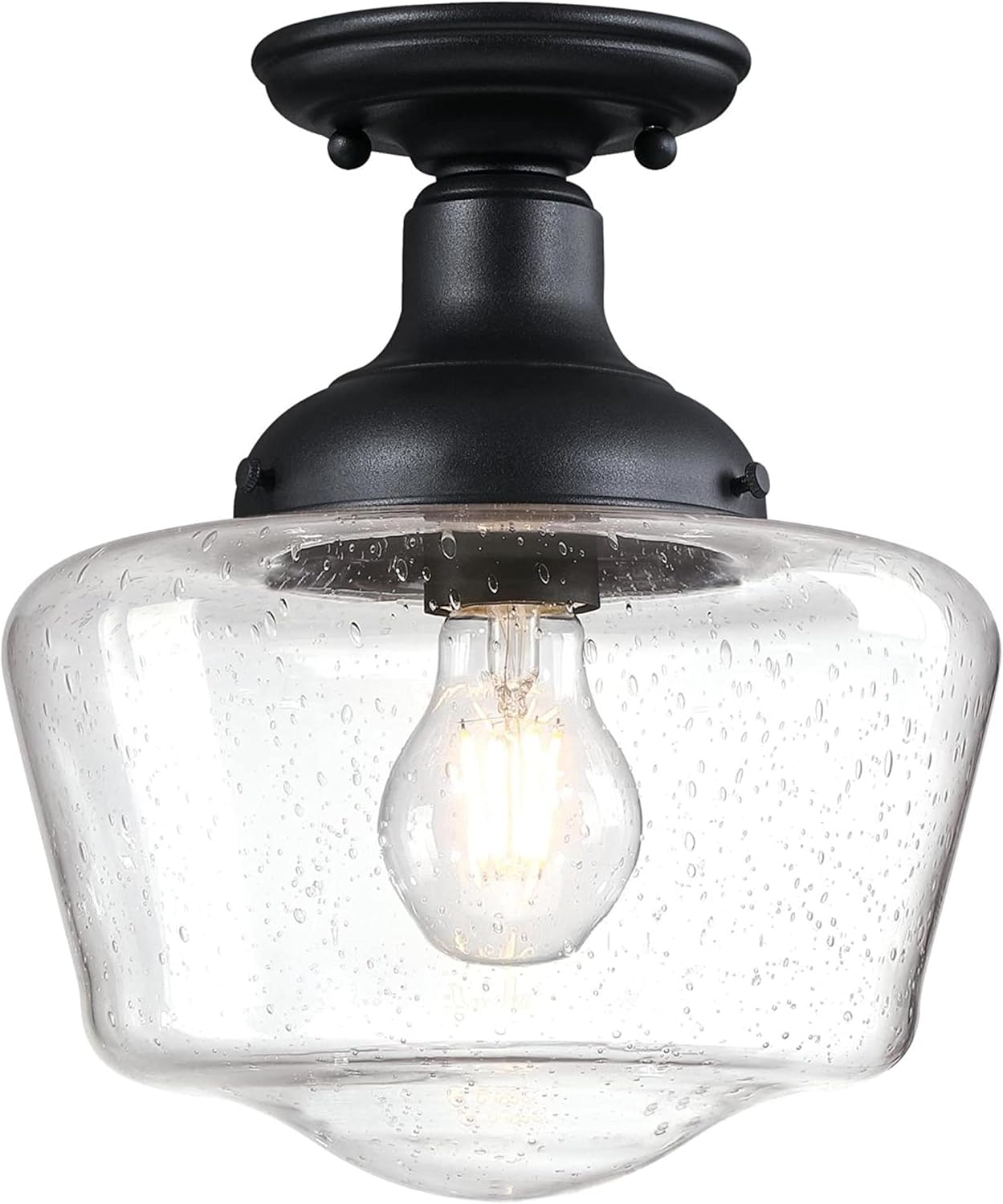 Westinghouse 6120900 Scholar Vintage-Style One Light Semi-Flush Ceiling Fixture, Textured Black Finish, Clear Seeded Glass