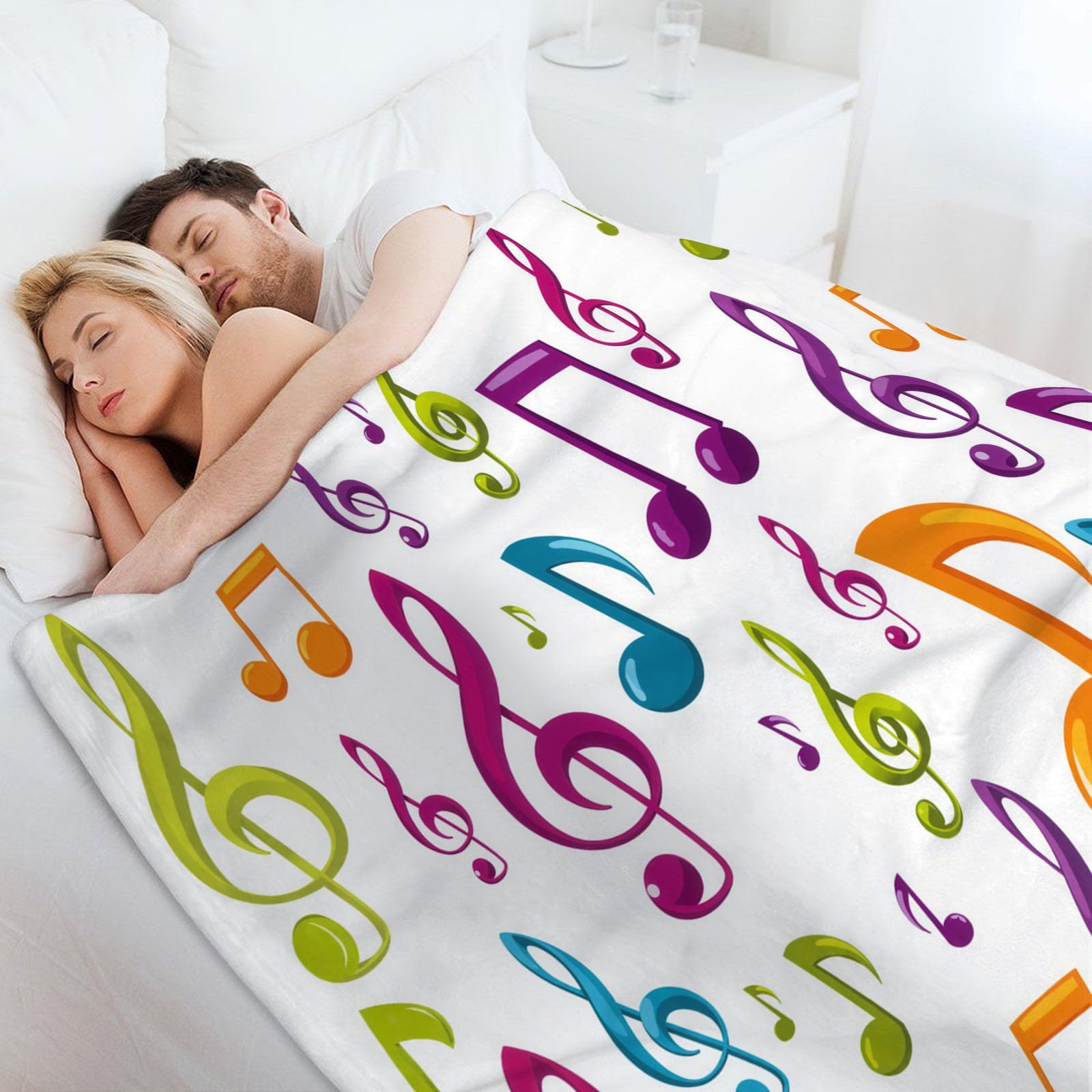 Coperta Stampa Musica Note Musicali, Coperta Arte Musicale Moderna Leggero e Accogliente, Calda Invernale Flanella Colorato Copertas Divano, per Divani Letti e Arredi da Esterno 200x220 cm