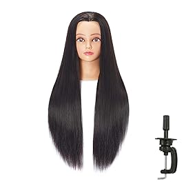 Hairingrid 26-28 Mannequin Head Hair Styling Training Head Manikin Cosmetology Doll Head Synthetic Fiber Hair and Free Clamp Holder (Black)
