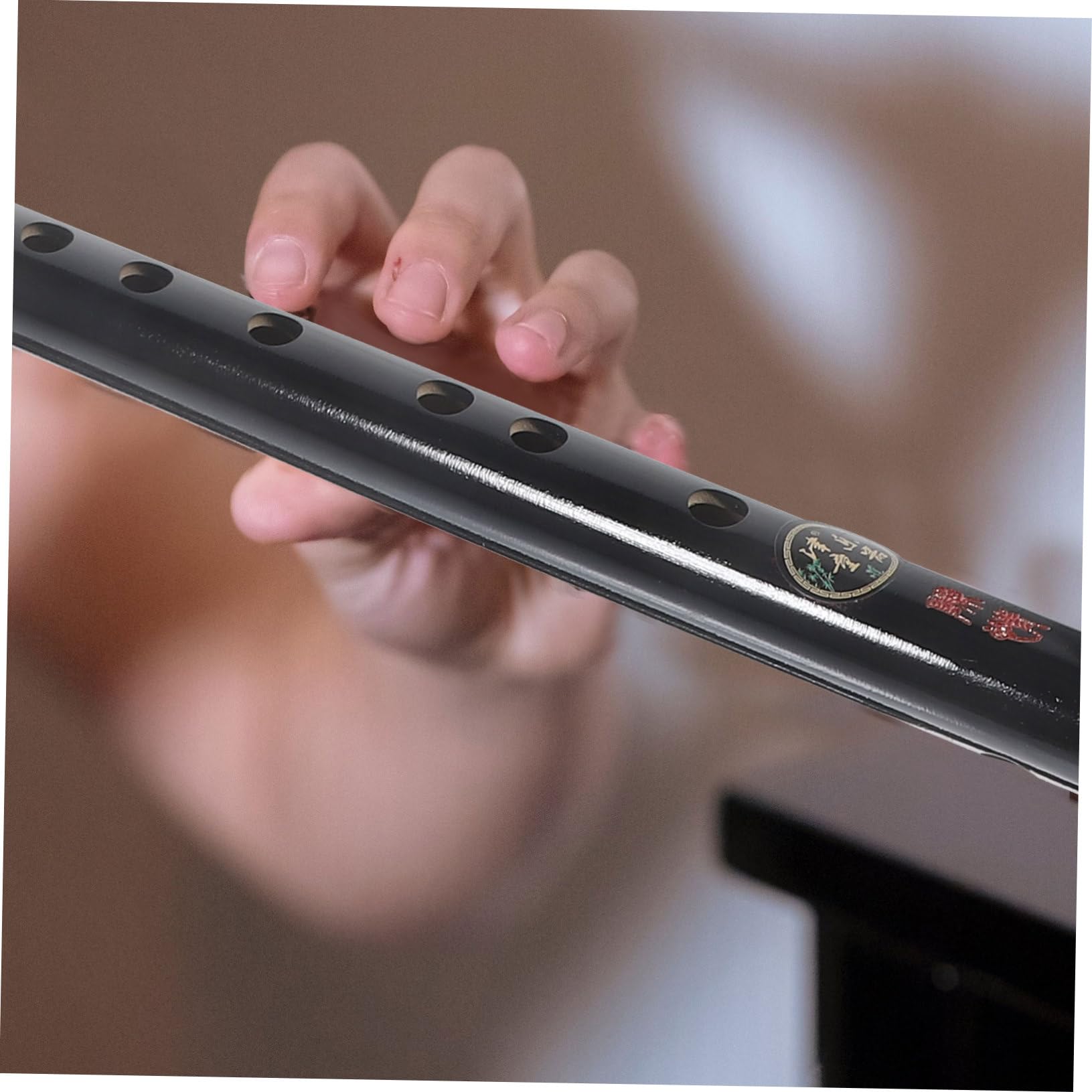 VICASKY Flûte Traditionnelle en Bambou Noire pour Débutants, Portable et Confortable, Ornée de Caractères Chinois Gravés Délicats Pompons, pour L'apprentissage Musical