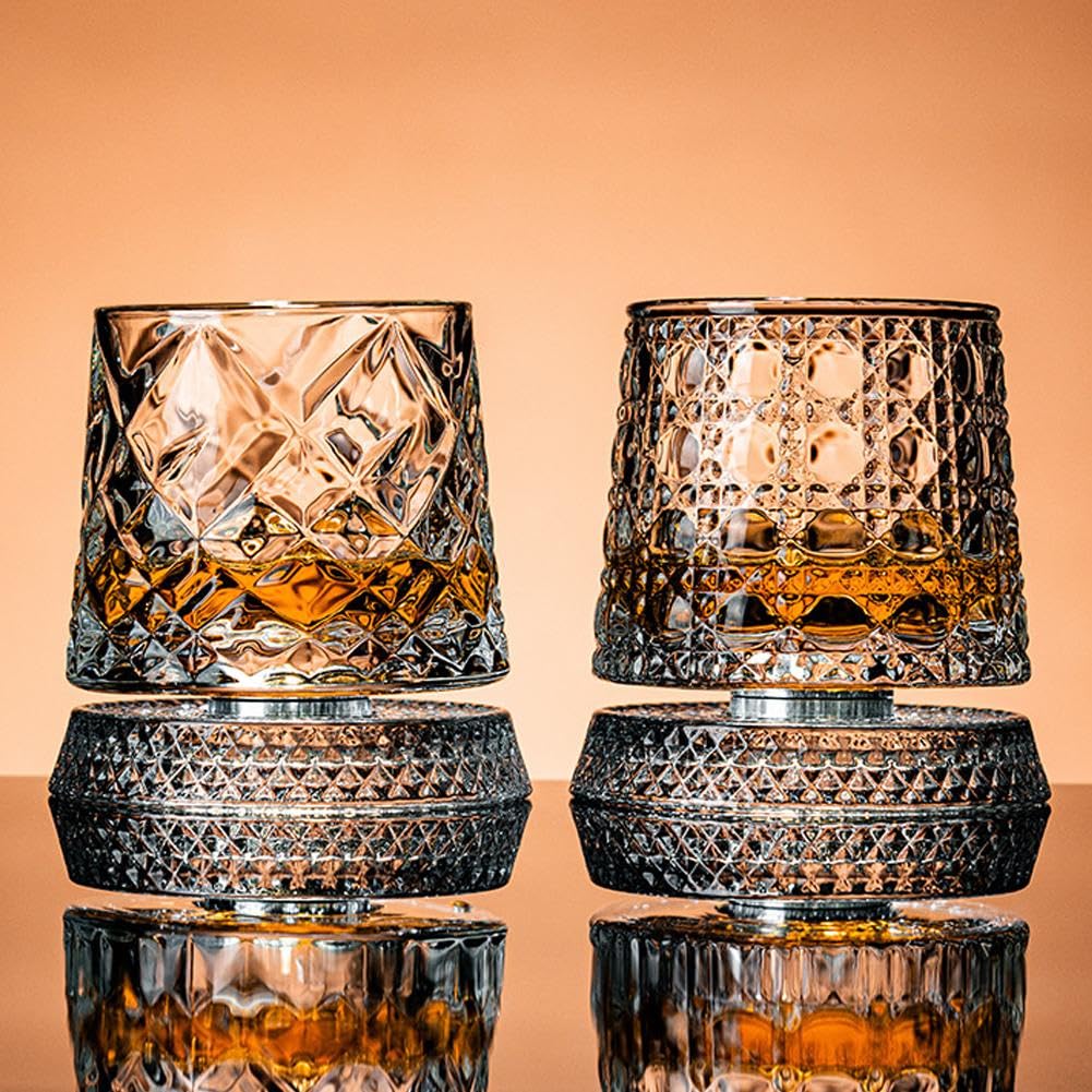 360-stopniowy obrotowy kieliszek do whisky, 2 sztuki obrotowego kryształowego kieliszka do wina z funkcją redukcji stresu, na urodziny, święta, Dzień Ojca, specjalne wydarzenia degustacyjne