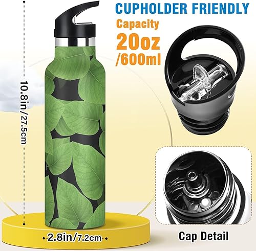 Miniatura 2 de Kids Water Bottle with Straw for School Leakproof Insulated Water Bottles 20oz, BPA-Free, Lush Green Leaves