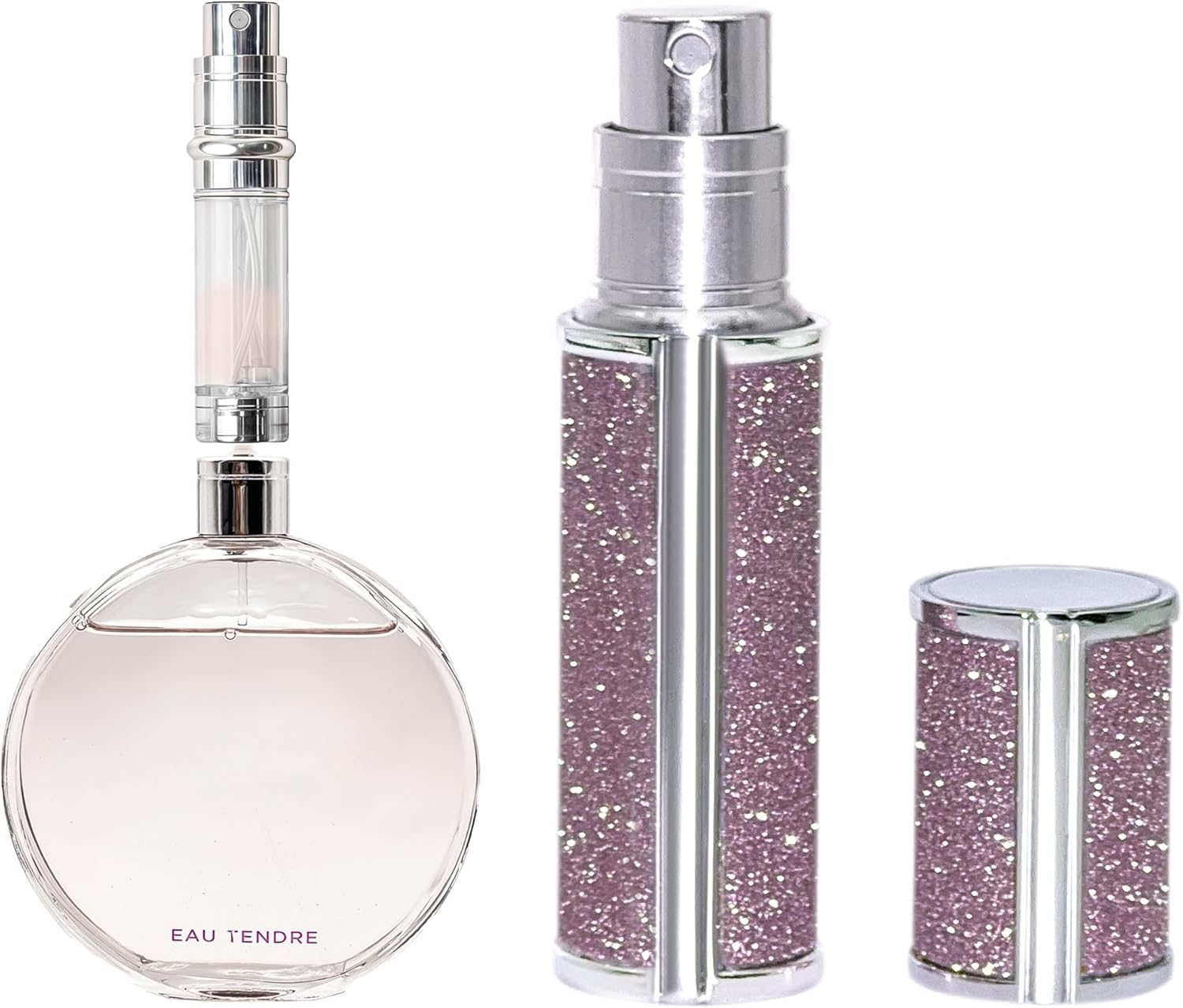 AE00PK Parfumverstuiver, glitter, diamantstijl, navulbaar, parfumfles, draagbare bodem, geschikt voor reizen en vakantie, verjaardag en jubileum, 5 ml (glinsterend roze)
