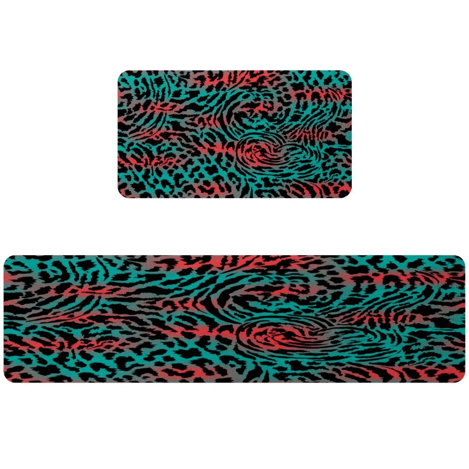 Tapis de cuisine antidérapants lot de 2 lavables motif léopard pour couloir