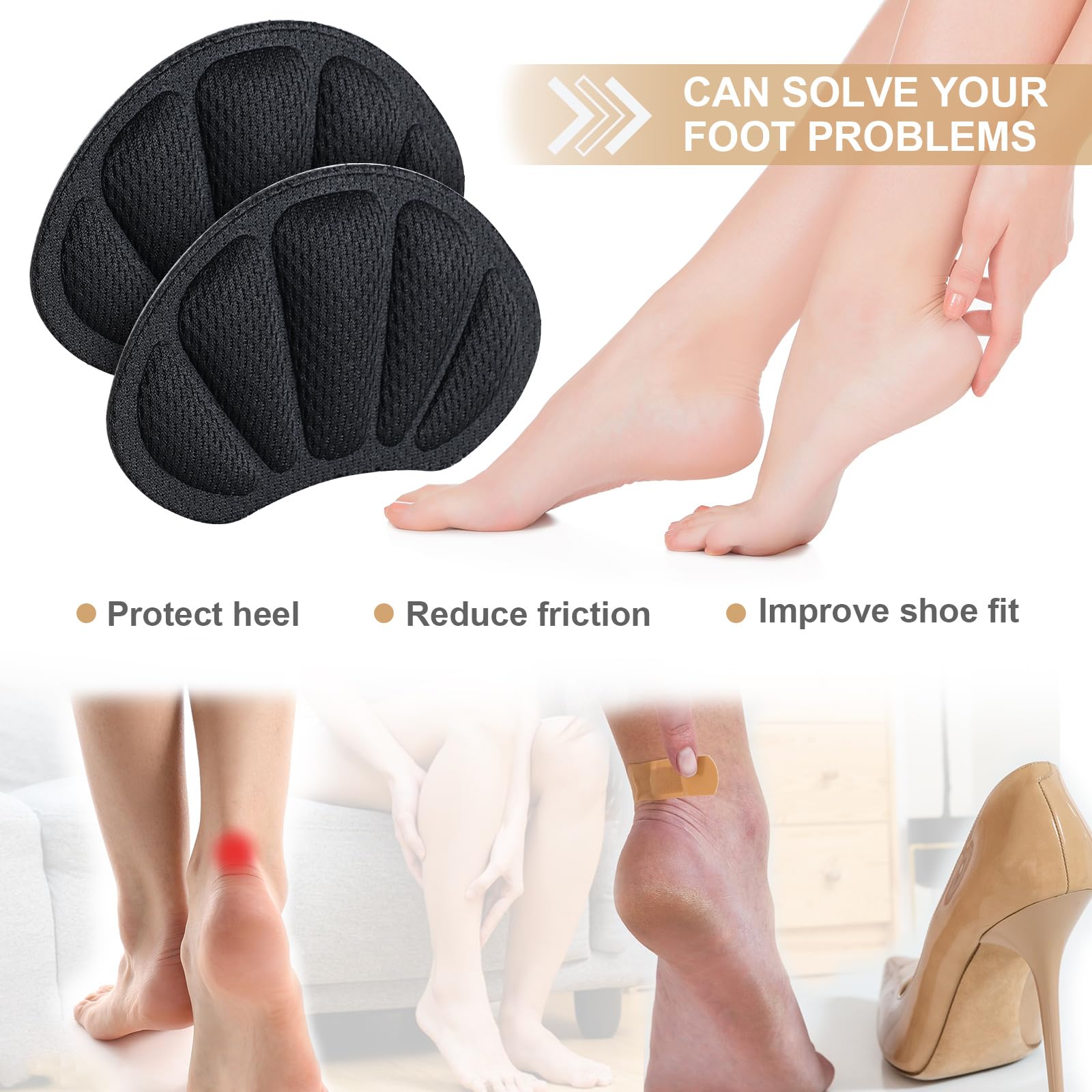 3 PAIA cuscinetti salva tallone per scarpe, proteggi tallone autoadesivo e antiscivolo, solette, inserti morbidi per prevenzione sfregamenti e un confort ottimale (nero)