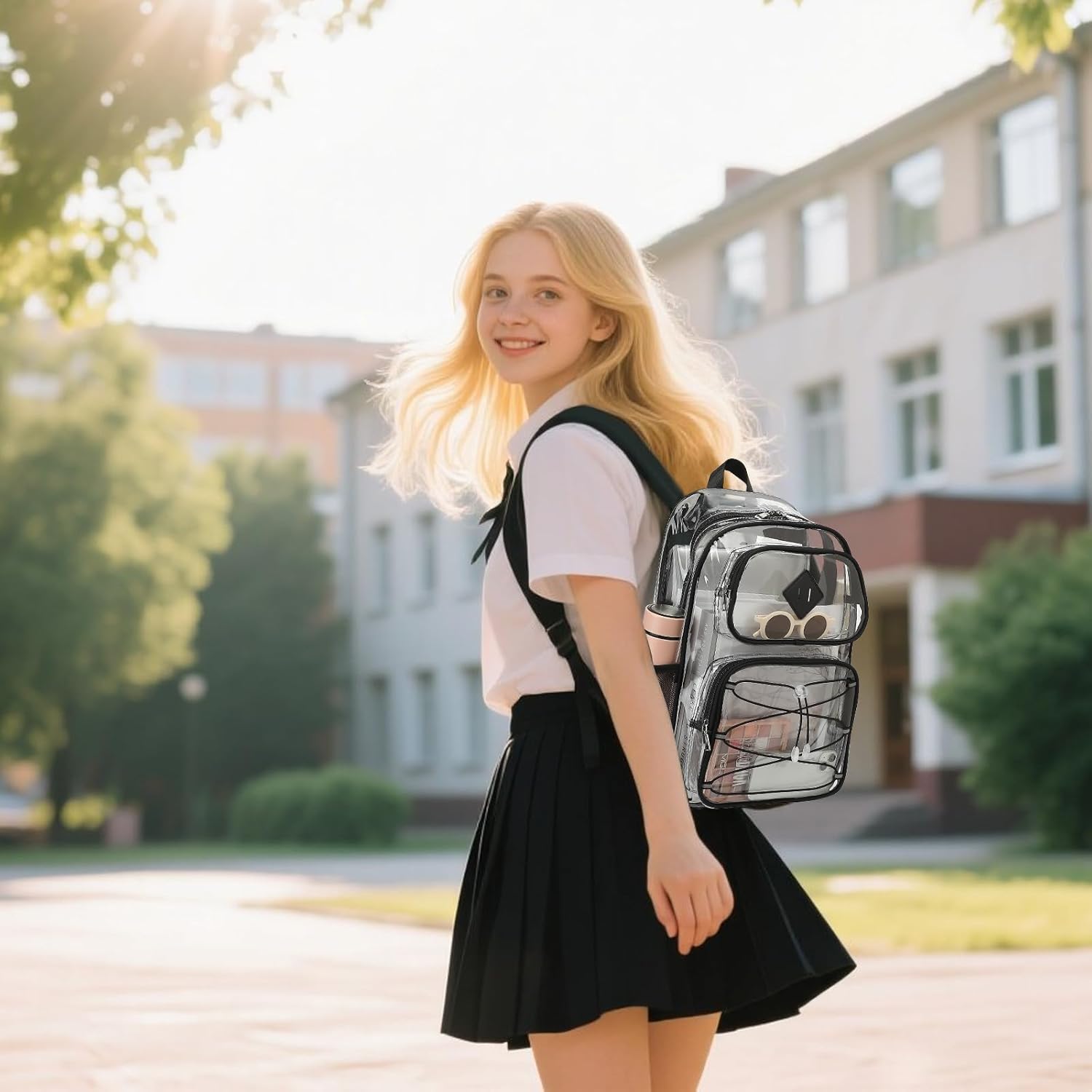 Clear Backpacks for Girls Women, Heavy Duty PVC Transparent Back Pack See Through Boys Kids Clear Bookbags for School Black - Image 2