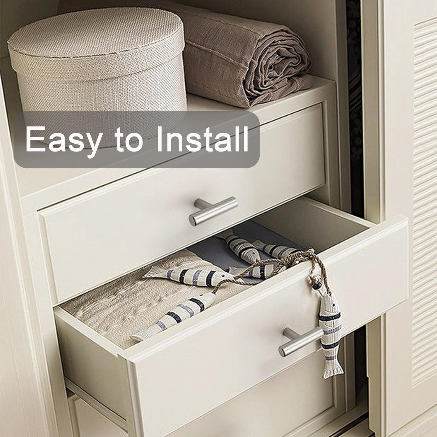 24 Pack Cabinet Knobs, T-Bar Cabinet Pulls Drawer Knobs, Modern Kitchen Drawer Handles Cabinet Hardware with Screws for Kitchen Cupboard and Dresser, Silver