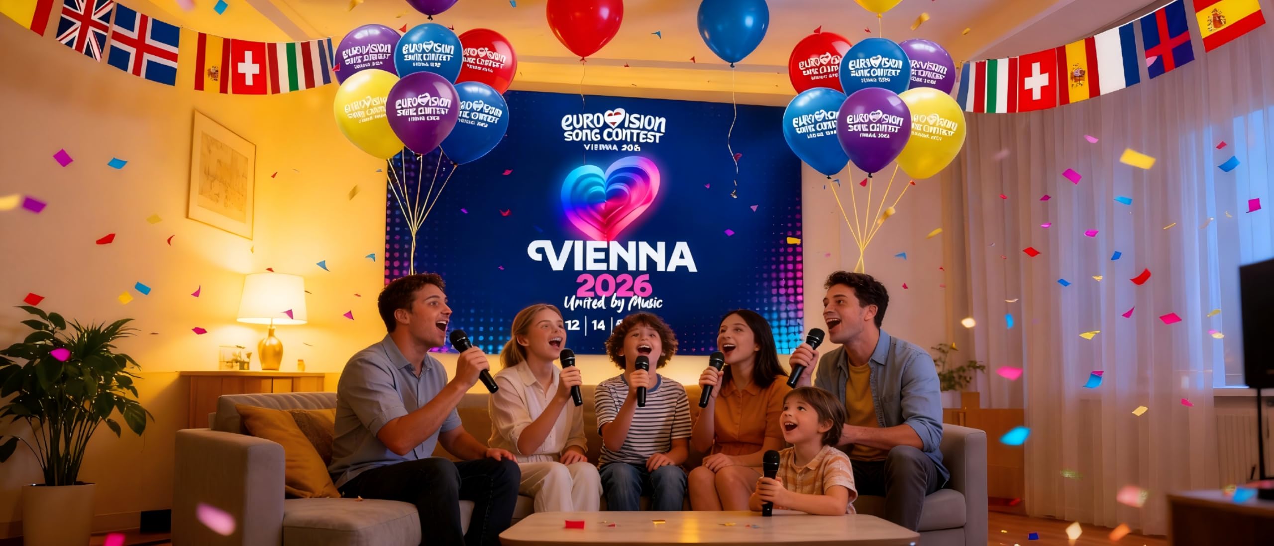 Eurovision Song Contest 2026 Vienna Party Decorations, Flag Banner, Eurovision 2026 Celebration Themed Decor for Home, Garden, Bar, Street (90 * 150cm) — view 5