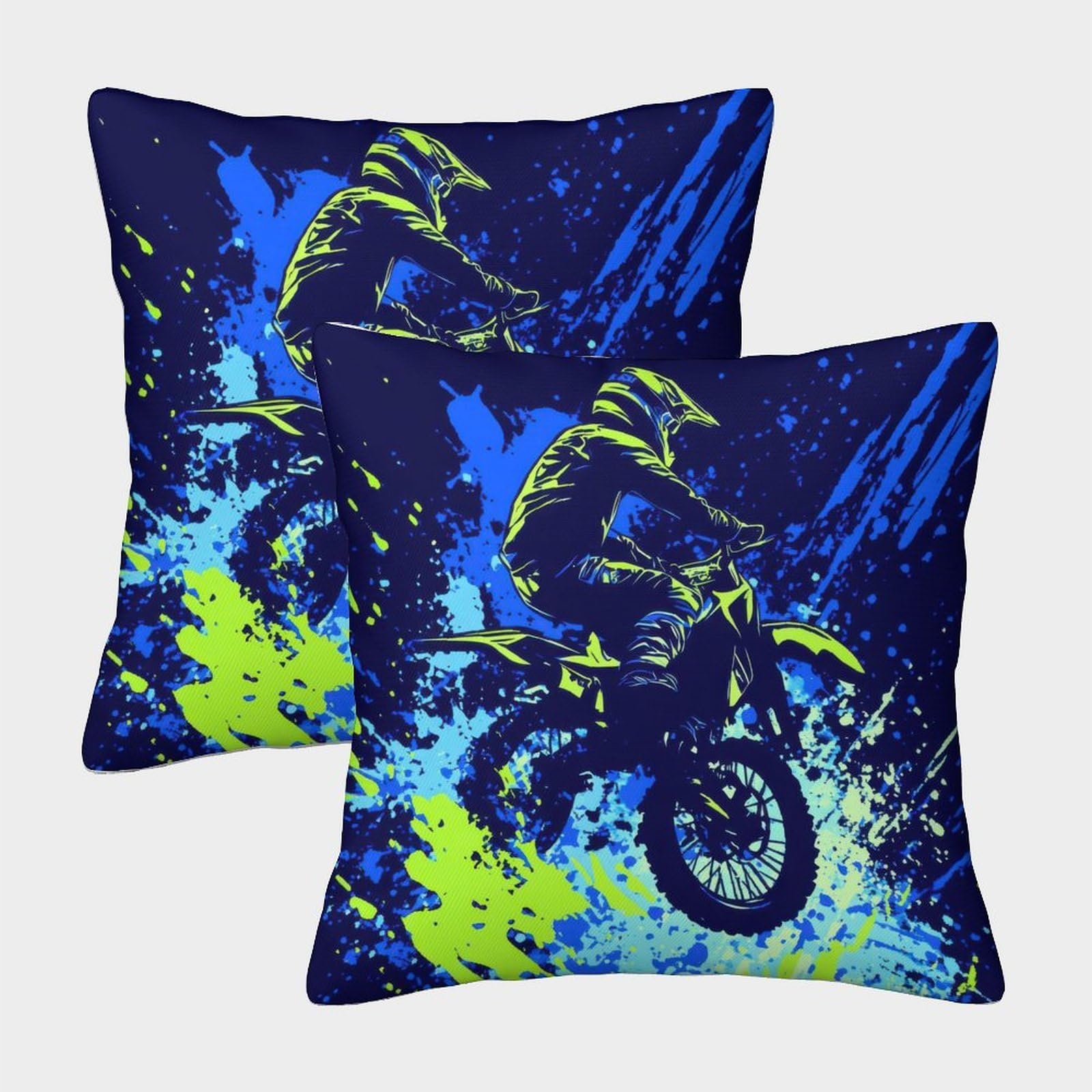 QFVANSIYO Dynamic Motocross 3D Printed Pillowcase Microfiber Bedroom Bedding Decor Motorbike Pillow Cover Breathable for Teens Adults 40x40cm