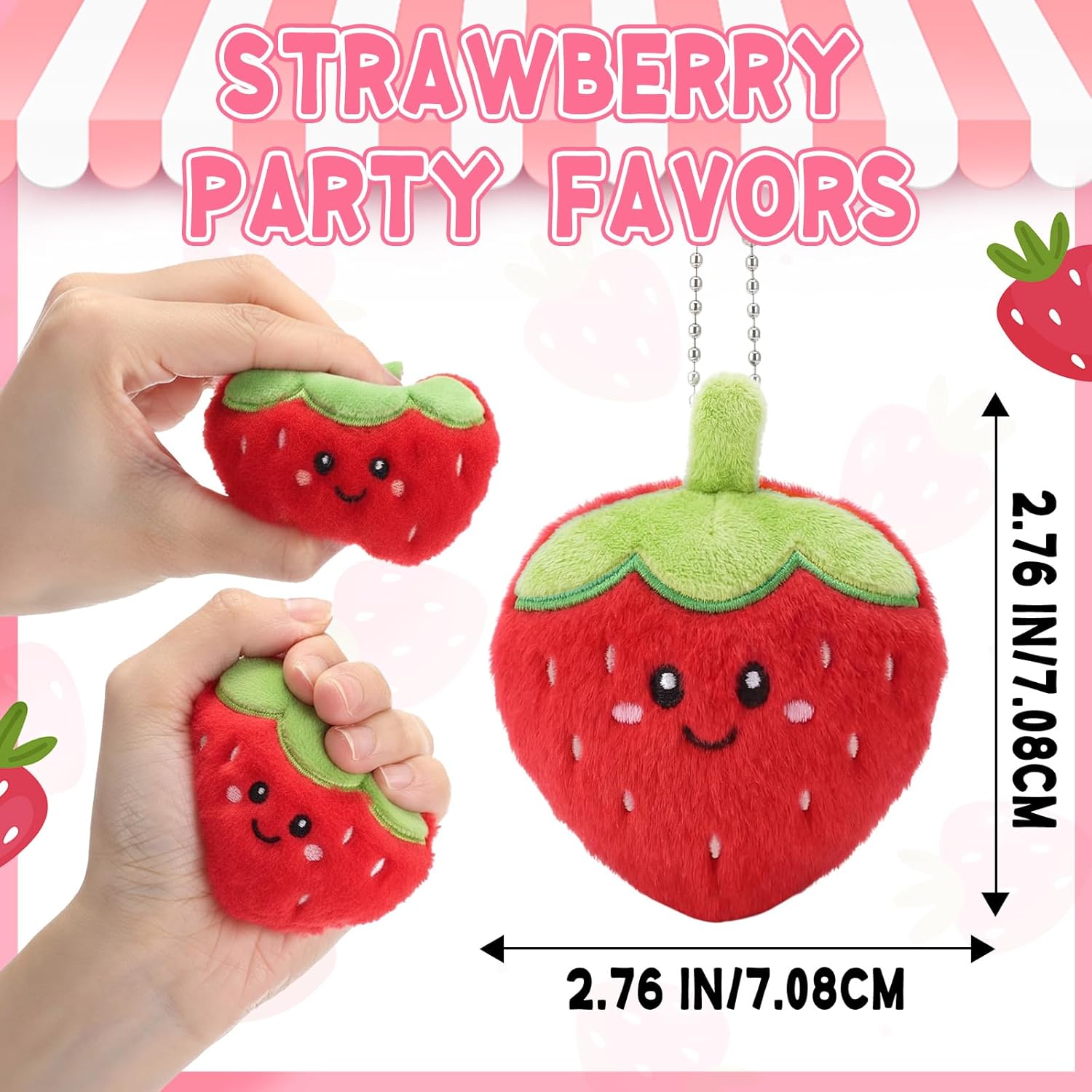 Meooeck 12 Pcs Strawberry Party Favors Bulk Cute Strawberry Keychain Pendant Gift Kawaii Fruit Keychain Goodie Bag for Valentines Day Berry Birthday Party Supplies (Red)