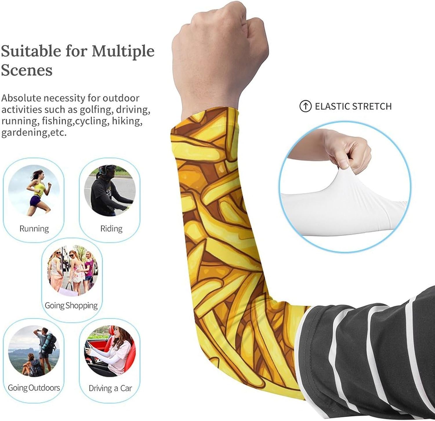 French Fries Pattern Arm Sleeves Cooling Sun Protection Sports Compression for Golf Basketball