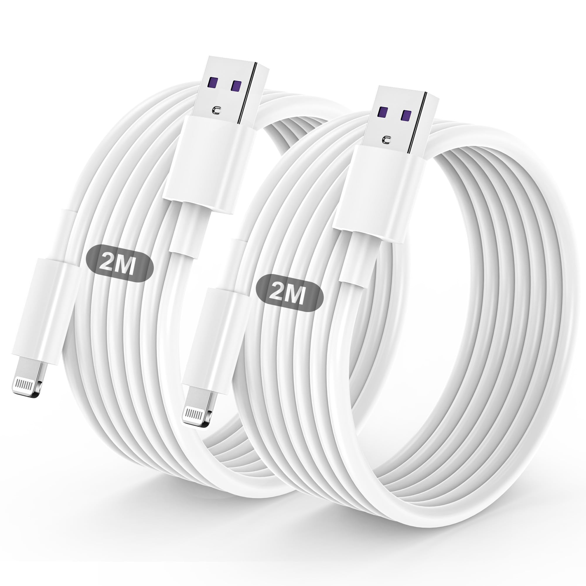 iPhone Charger Cable, 2Pack 1M+2M for Lightning to USB Cable MFi Certified, Fast Charging Braided Lead for Apple iPhone 14/13/12/11/Pro Max/XS/XR/8/7/6/Plus/5 SE, for iPad (Black) — view 8