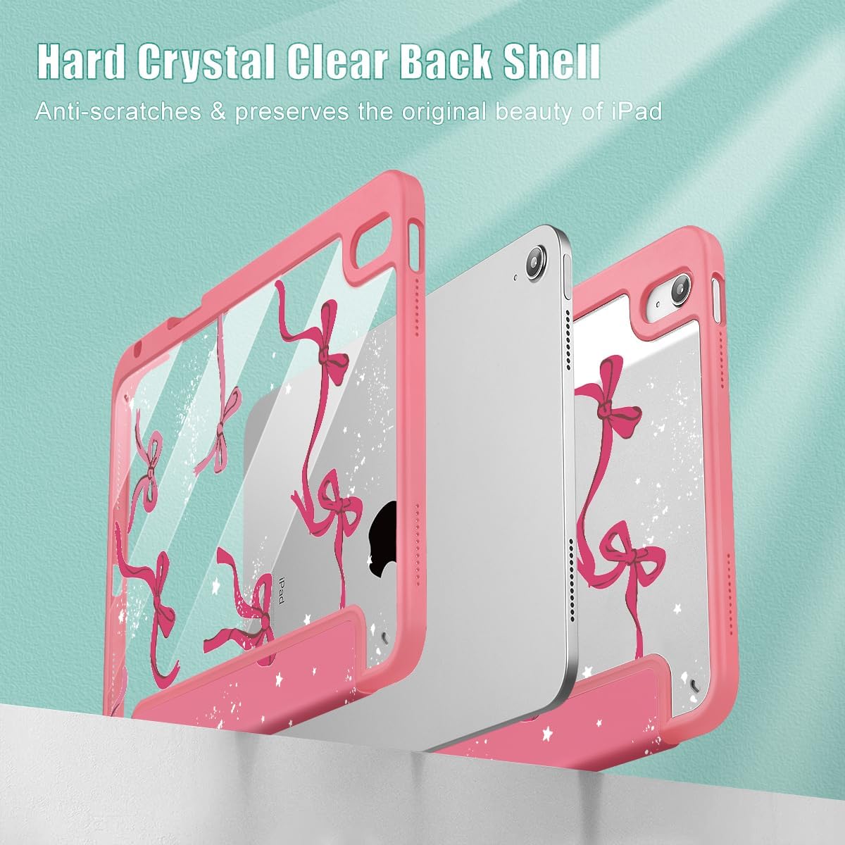 Tuiklol Case for iPad 11 inch (A16 Chip) 2025 Gen 11th / iPad 10.9 inch 2022 10th Gen, Buit in Pencil Holder with Shockproof Cover Clear Transparent Back Shell Auto Wake/Sleep, Bow-Watermelon Red