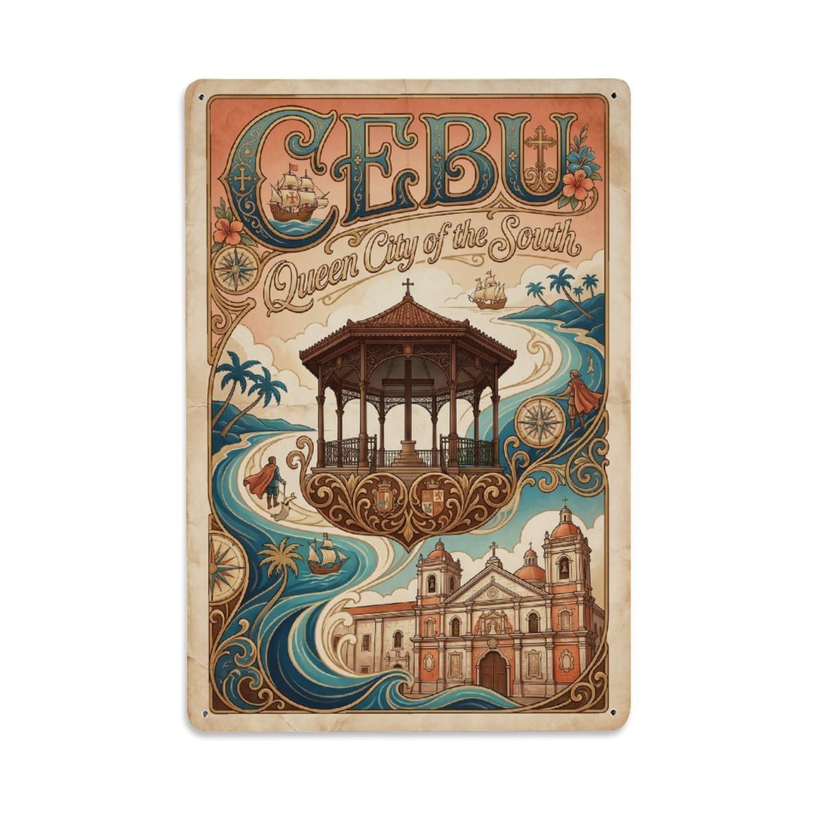 Gead 8X12inch Style Philippines Cebu Vintage Travel Metal Tin Sign