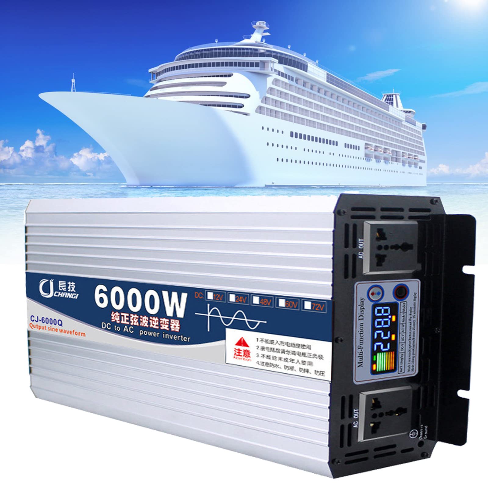 Inverter di Potenza A Onda Sinusoidale Pura da 6000W 8000W 10000W 12000W Dc 12V 24V 48V 60V 72V A 110V 220V AC Display Digitale Inverter per Auto Inverter A Onda Sinusoidale,6000W-72Vto220V