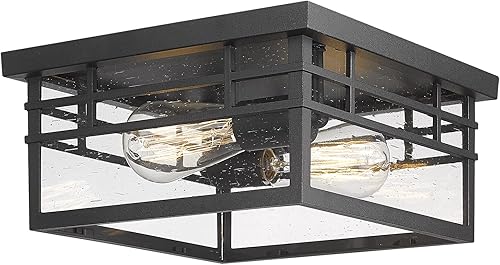 Miniatura 9 de Darkaway Lámparas industriales de techo, lámparas de techo empotradas, 2 luces con vidrio esmerilado, luces de techo al aire libre para porche,