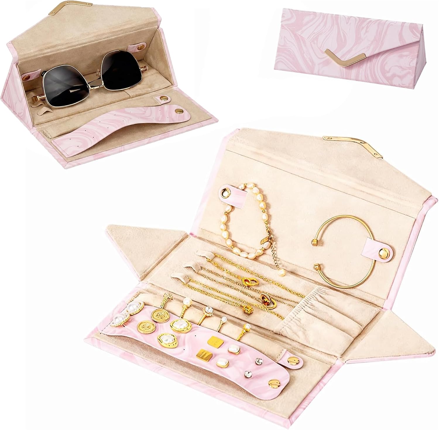 Travel Jewelry Organizer,Foldable Triangle Jewelry Box for Women,Pu Leather