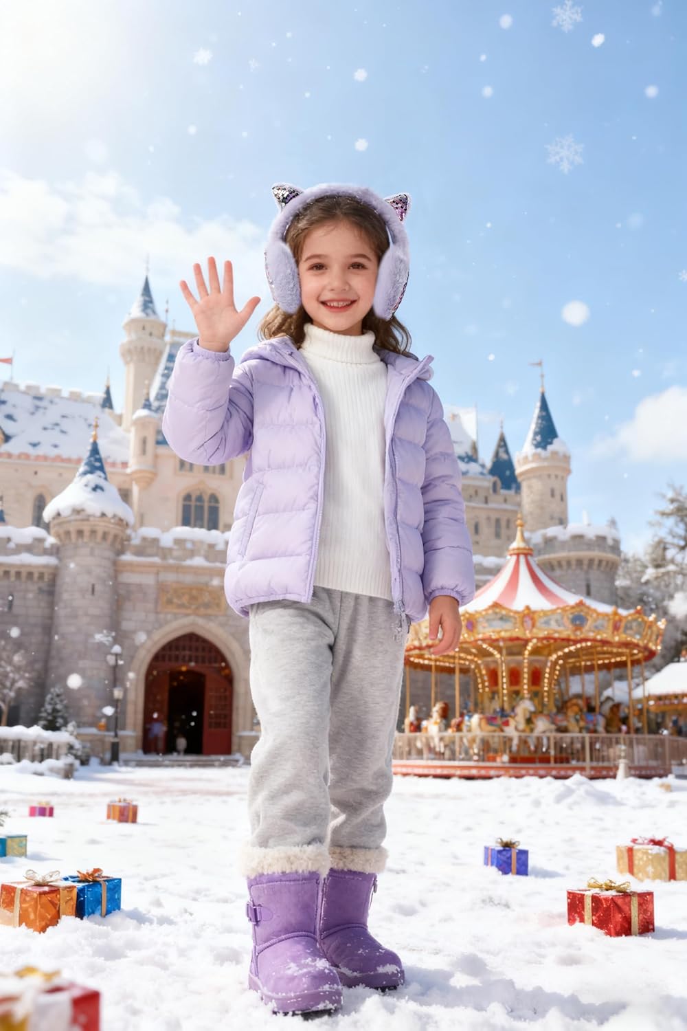 Girls Winter Ear Muffs Faux Fur Warm Earmuffs Sparkly Cat Ear Outdoor Ear Warmers Adjustable - Image 2