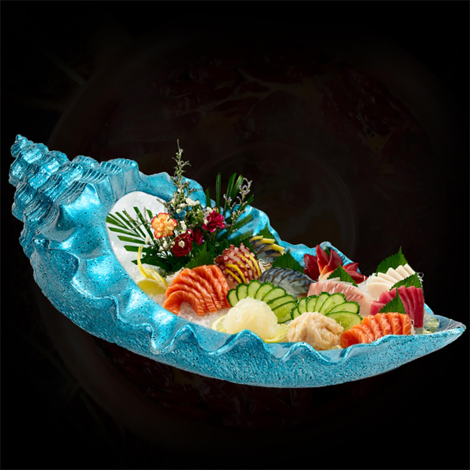Plato de Sashimi de Resina de caracola para mariscos | Construcción comercial resistente a caídas, bordes lisos y pulidos.