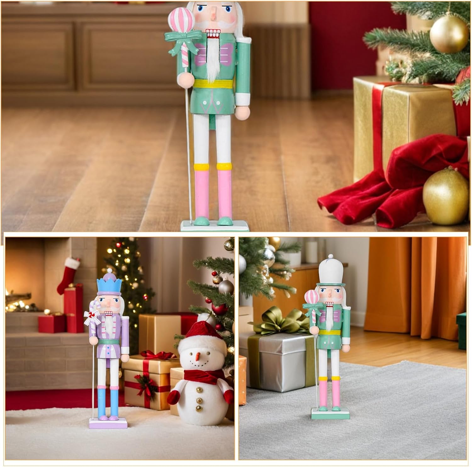 Kichvoe 2pcs Pastel Wooden Nutcracker Soldier Figurines - Traditional Christmas Nutcracker for Party Favors and Holiday Ornaments