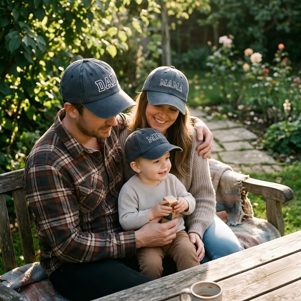 Confezione da 3 cappellini baseball abbinati genitore-figlio regolabili in cotone lavato con ricamo DAD MAMA Ideali per attività all aperto famiglia Regali la Festa del Papà della Mamma e le tappe imp