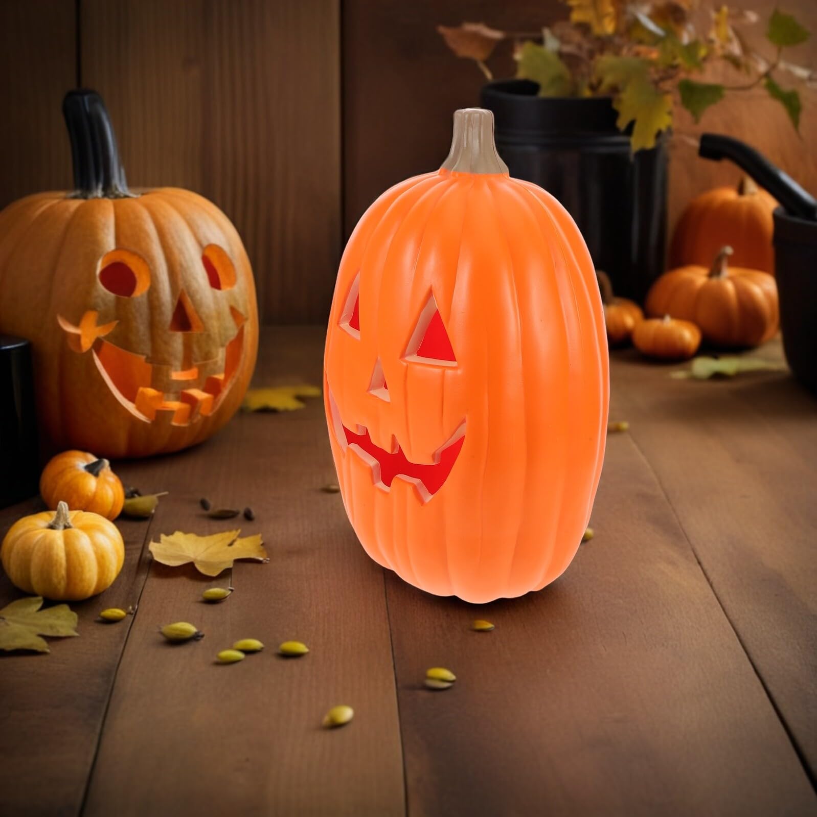 POPETPOP Calowa Świecąca Dynia LED Do Dekoracji Halloween Wodoodporna Figurka Świetlna Stół i Ogród Uniwersalna Ozdoba Imprezy Wewnątrz i Zewnątrz Sztuczna Świecąca Dynia