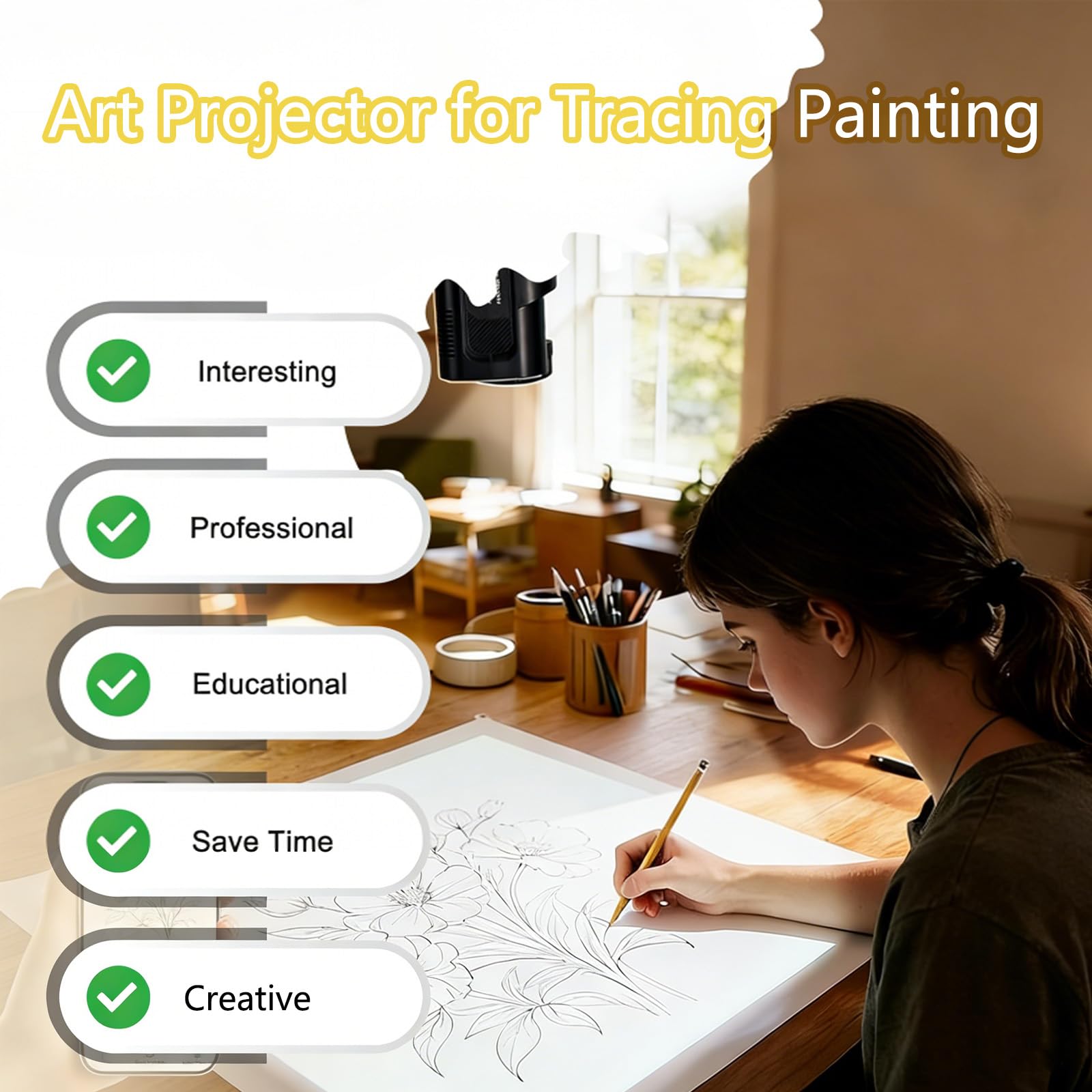 Proiettore di tracciamento wireless per artisti e principianti, strumento di disegno portatile con supporto per tela e arte da parete