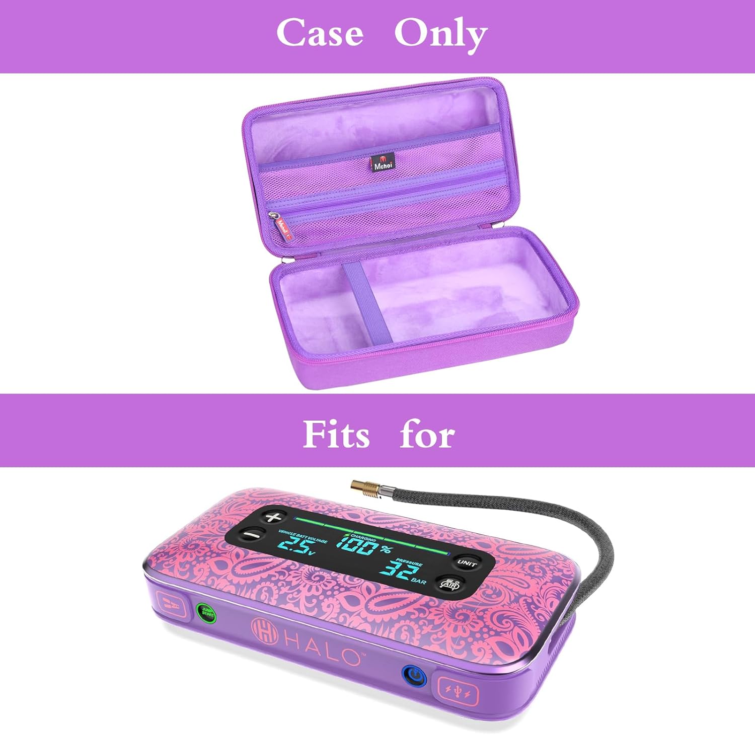 Mchoi Hard Storage Case Fits for Halo Bolt Air+ 1750 / Halo Bolt Ultimate 2.0/ Halo Bolt Ultimate 3.0 / Air 58830 / Air + 55500/58830/44400/57720 Emergency Power Kit Holder, Case Only (Purple) - Image 7