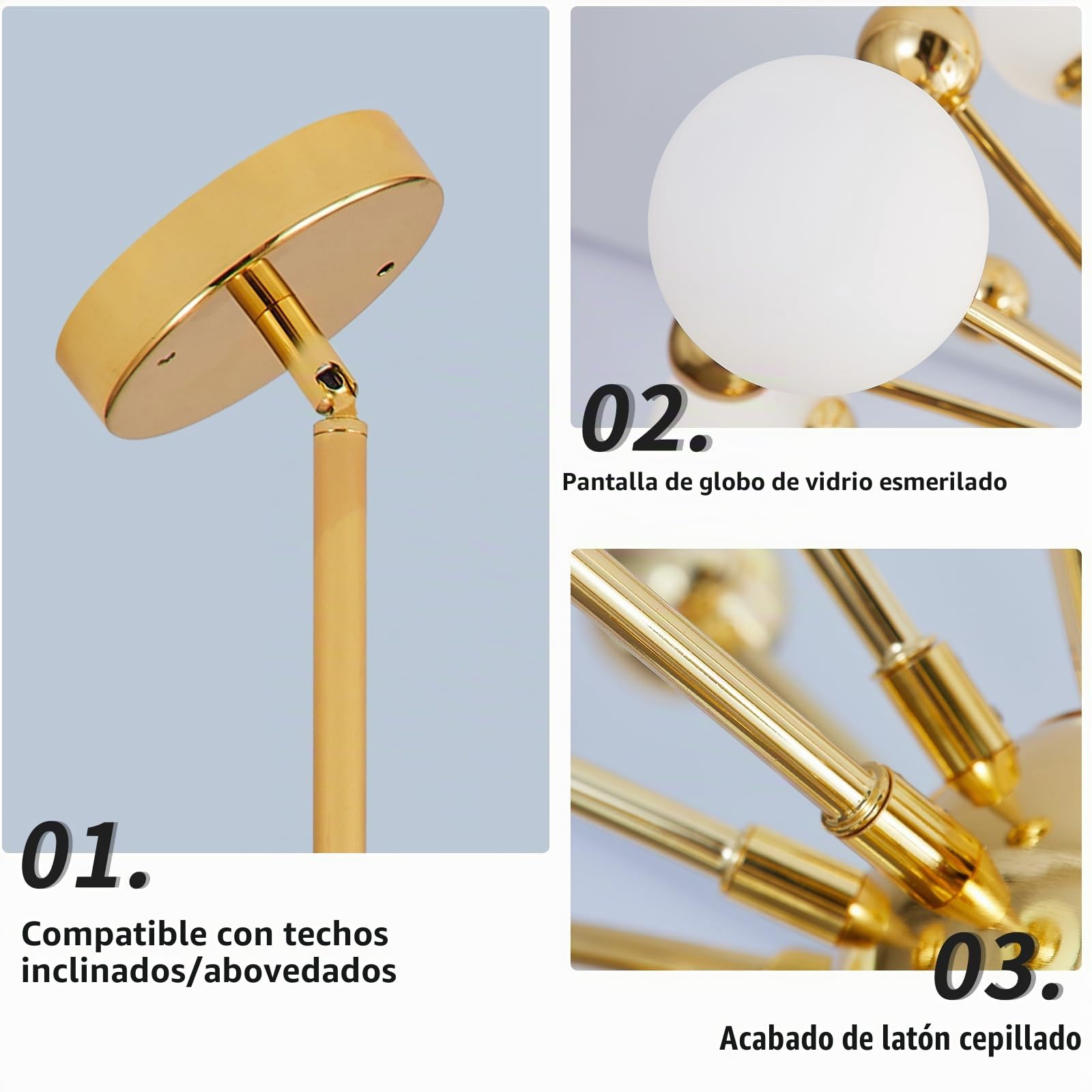 KCO Lighting Sputnik Lámpara de Araña de Iluminación Dorada de Mediados de Siglo Moderna Lámpara Colgante Colgante, Cristal Esmerilado Moderna Lámpara Colgante Sala de Estar Comedor (11 Luces)