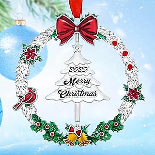 2025 Christmas Ornament,Metal Christmas Wreath Hanging Ornaments for Tre...