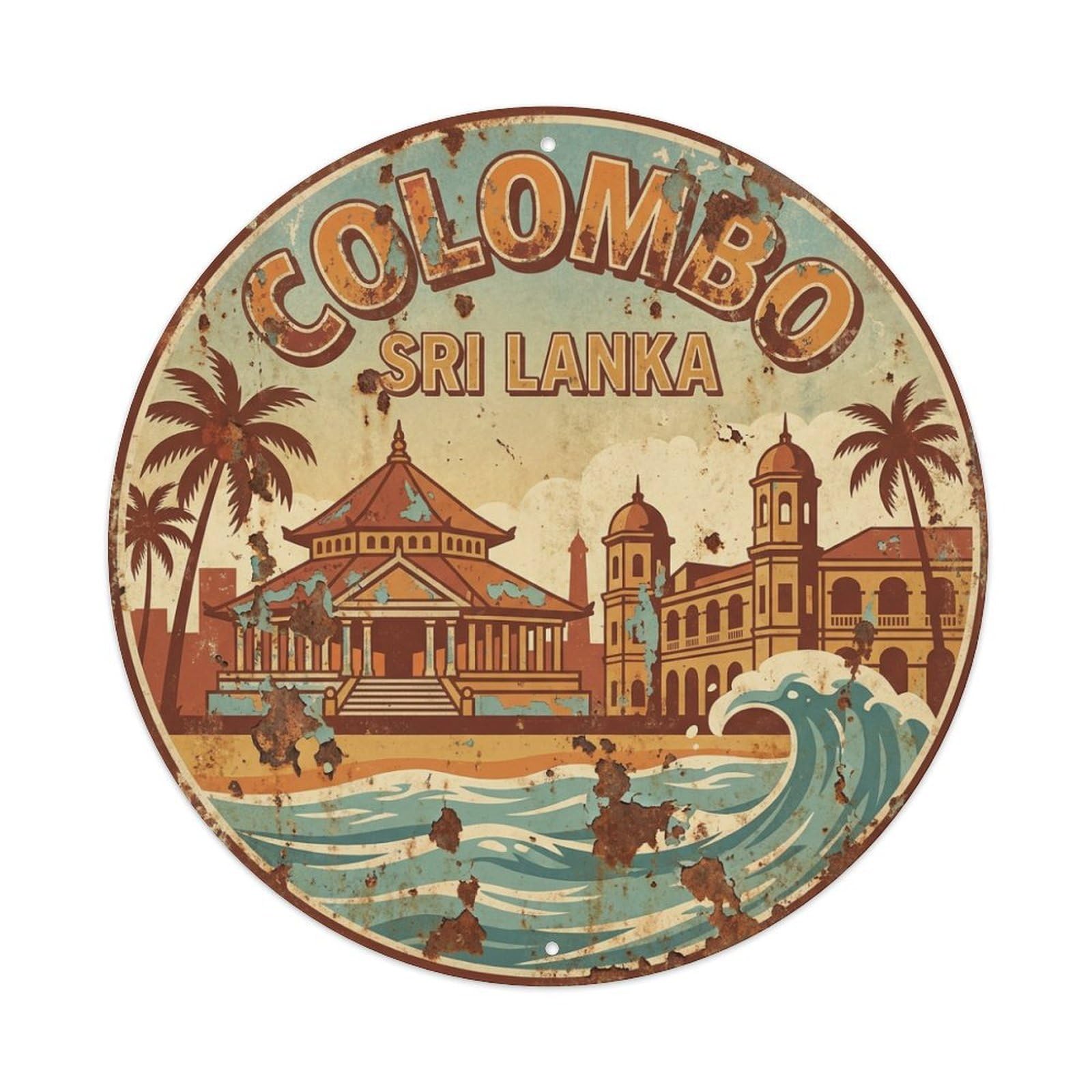 Vintage Travel Sri Lanka Colombo Metal Tin Sign