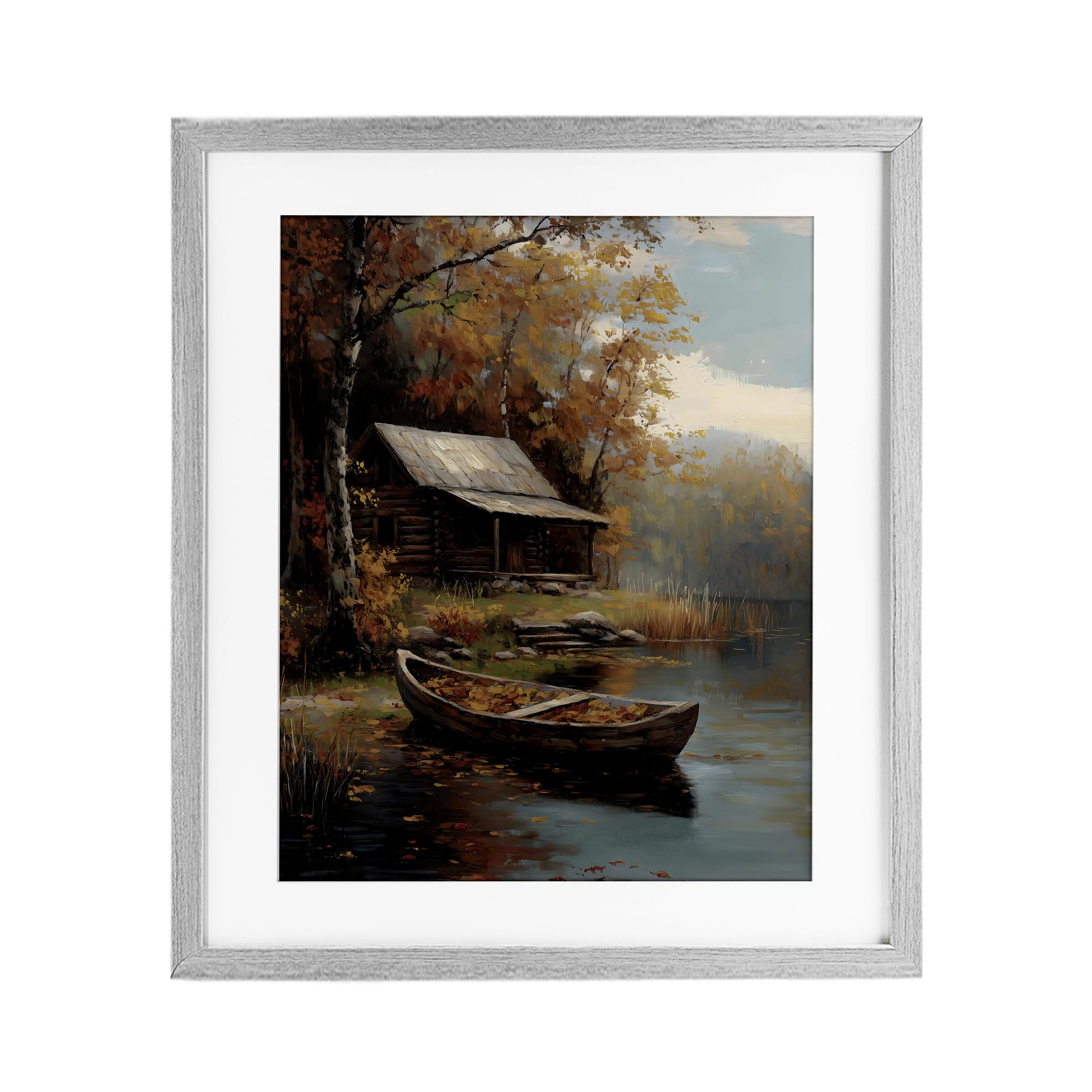 Affiche canoë d'automne Stupell encadrée fini bouleau impression art haut de gamme
