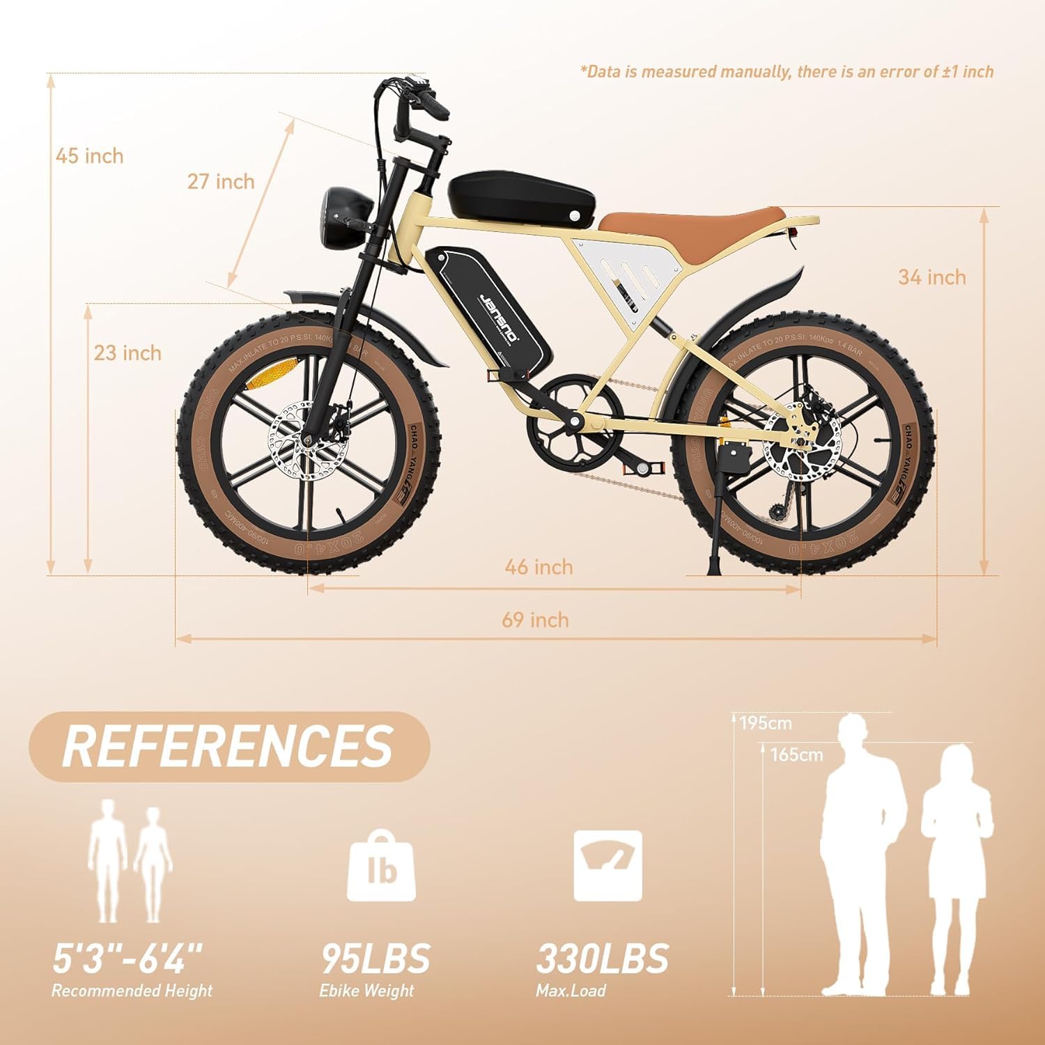 JANSNO Bicicletta Elettrica 20" x 4.0 Fat Tire, 7 Velocità Bici Elettrica, Freni a Disco Meccanici Anteriori e Posteriori, E-Bike per Adulti, Batteria Rimovibile 48V 17Ah/20Ah