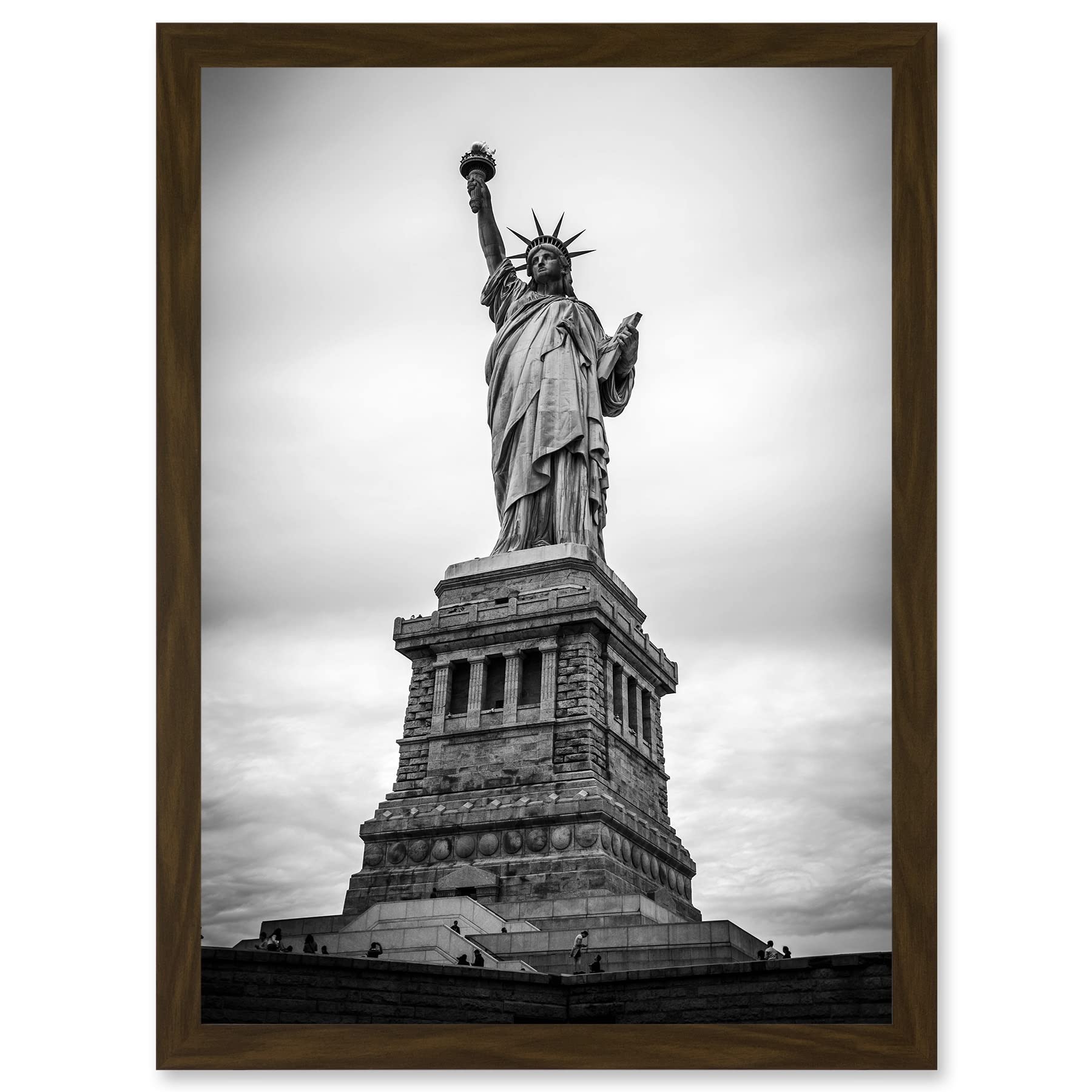 Artery8 Statue Liberty New York City USA Black White Artwork Framed Wall Art Print A4