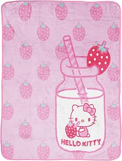 Jay Franco Plush Throw Blanket – 46" x 60" Inch Soft & Cozy Fleece Throw for Bedroom & Couch Décor, Official Licensed Product, Multi - Hello Kitty