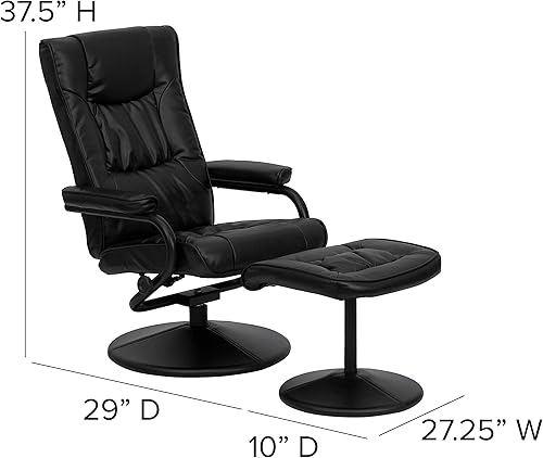 Miniatura 3 de Flash Furniture Rachel Contemporary Multi-Position LeatherSoft Recliner Chair with Ottoman, 360-Degree Swivel Recliner Chair and Ottoman Set, Black