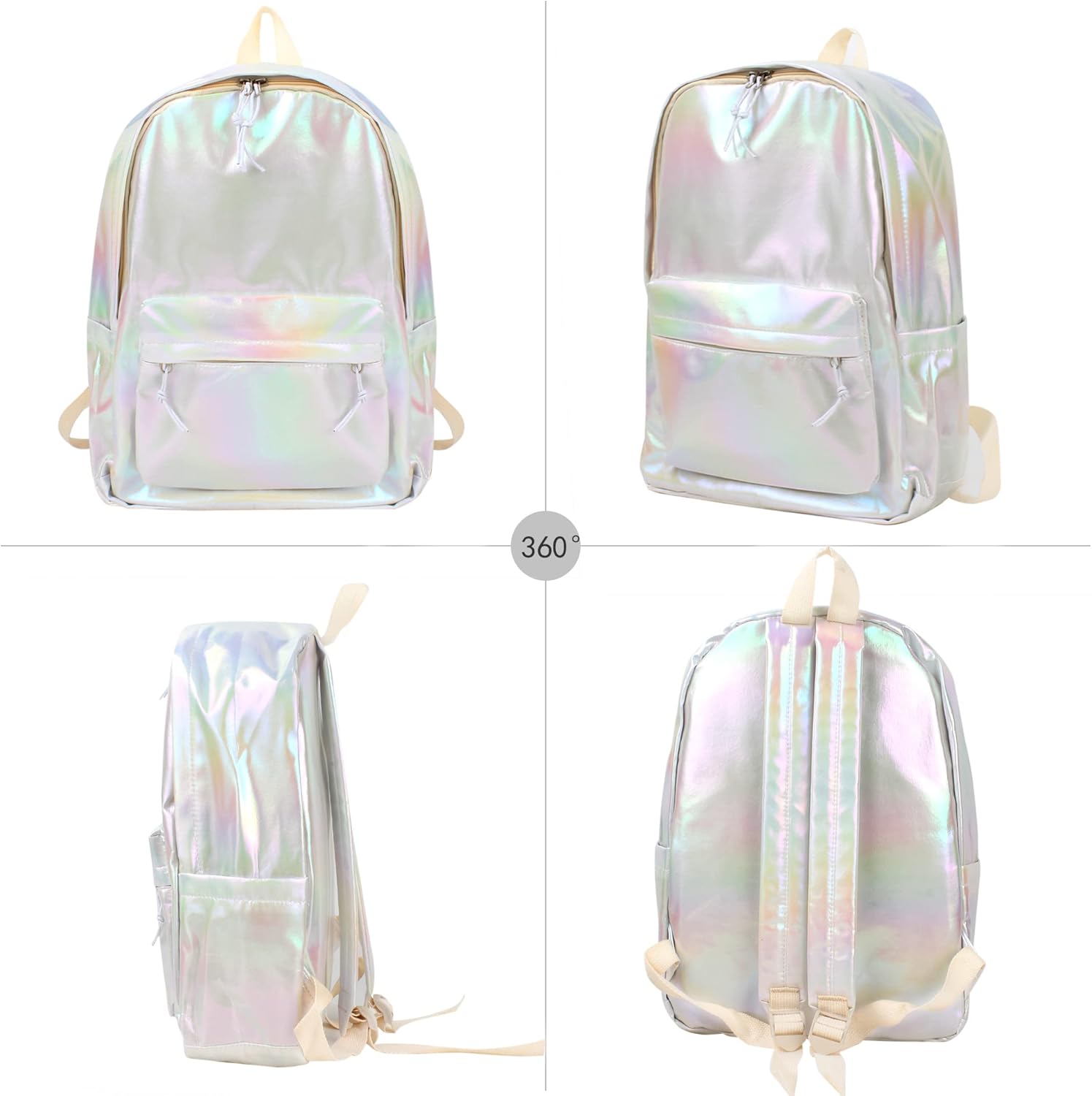 Goodbag Boutique Fashion Hologram Backpack Laser Leather Shiny Backpack Daypack for Women, Silver