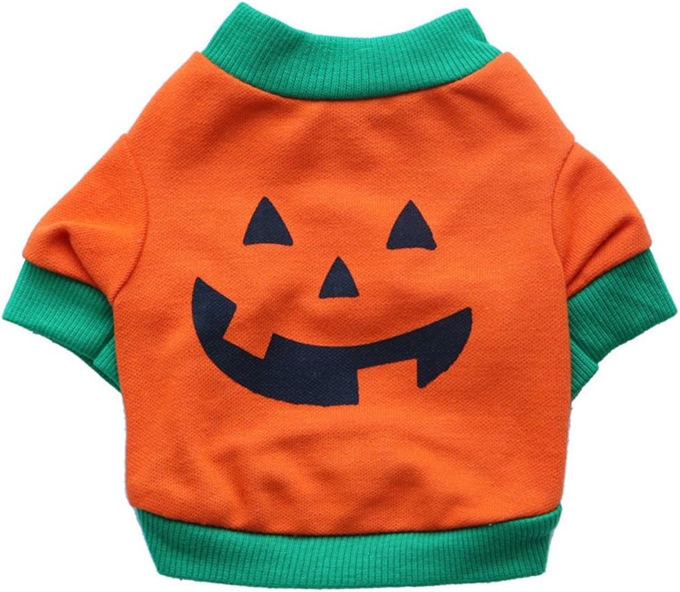 GINBL Pet Halloween Costumes for Small Dogs Shirt Orange Pumpkin White Ghost Costume